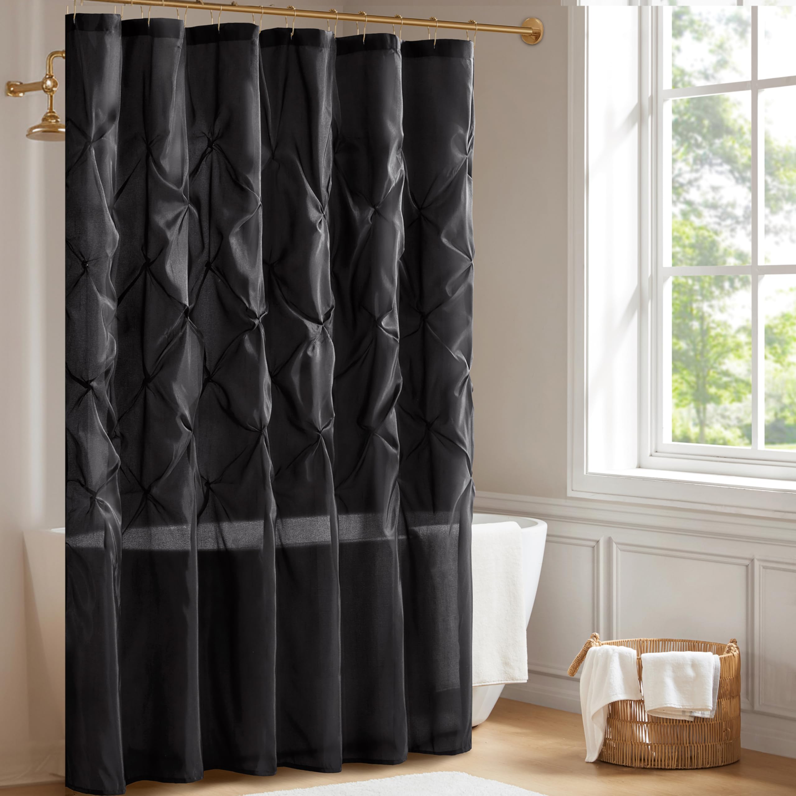 Madison Park Laurel Black Tufted Shower Curtain | 72x72 Polyester