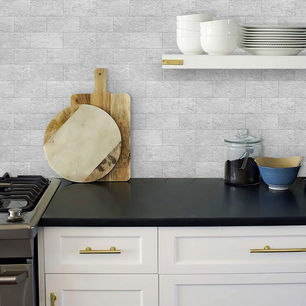 DEWOO Grey Stone Look Peel and Stick Wall Tiles - 20-Sheet Backsplash