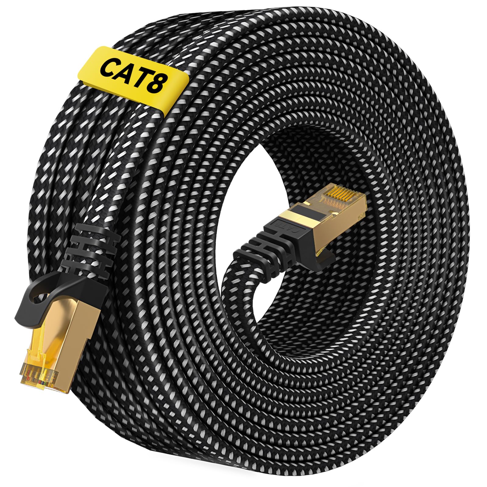 ARISKEEN Cat 8 Ethernet Cable 25M | Braided Flat High-Speed RJ45 Patch