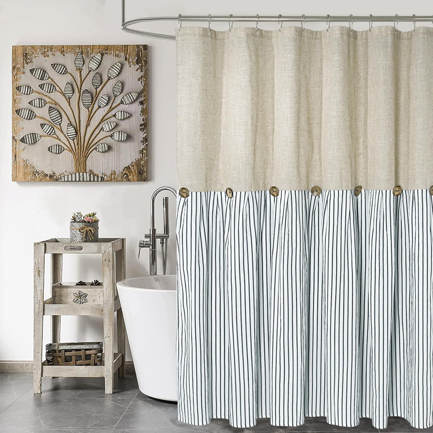 Linen Cotton Striped Shower Curtain – Rustic Farmhouse