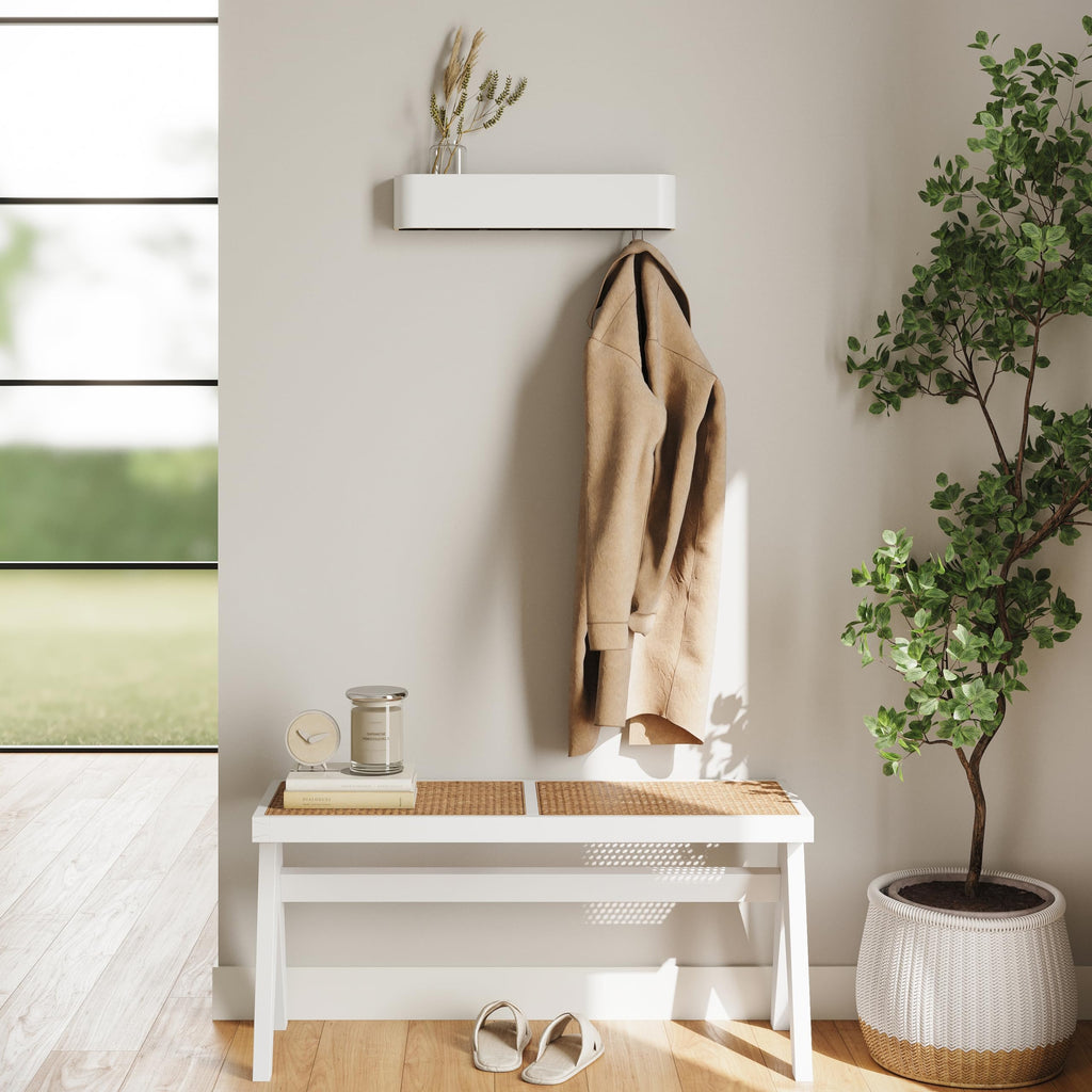 Kazai Toke Wall-Mounted Coat Rack – Solid Wood Veneer with Shelf, White