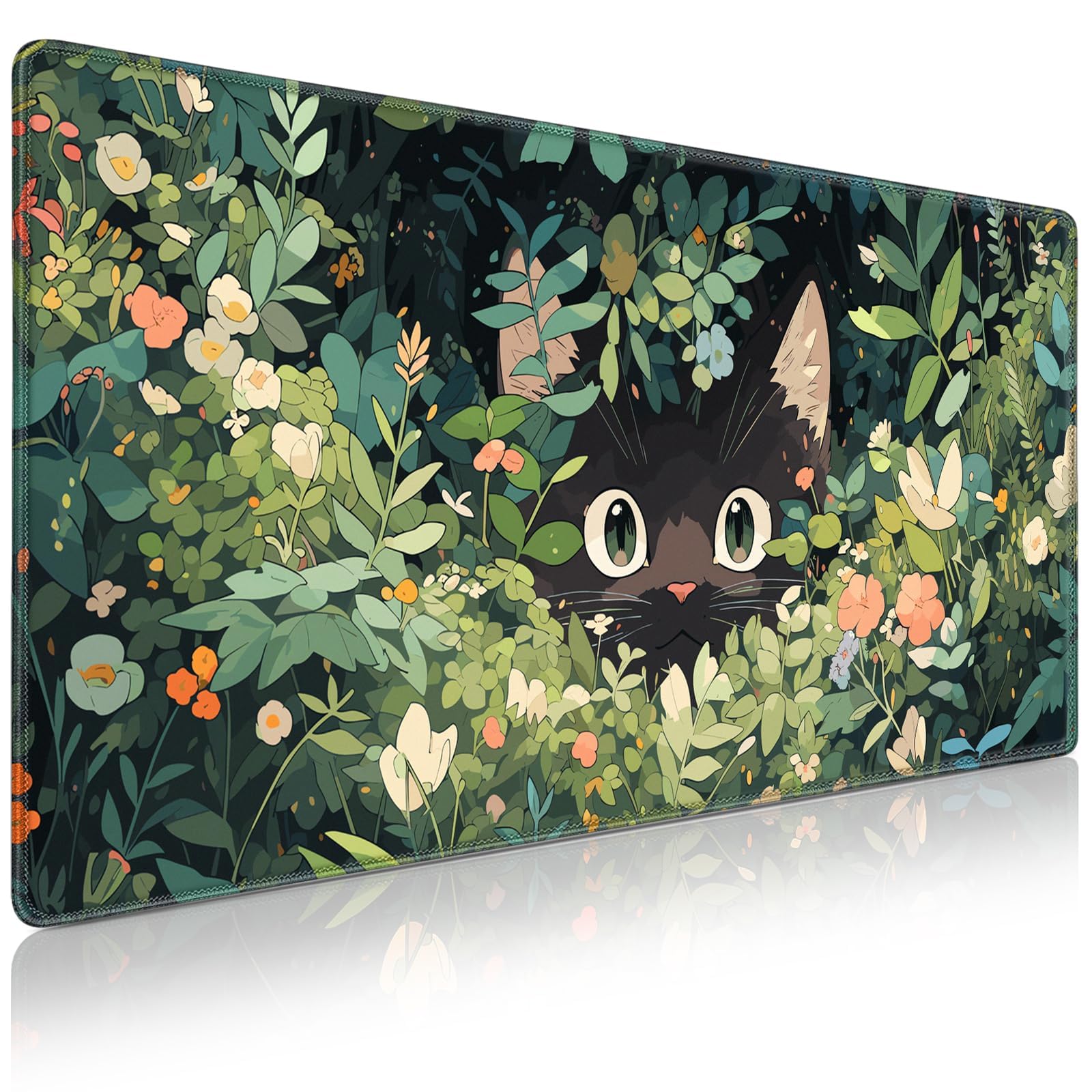 Acezeek XXL Gaming Mouse Pad – 900x400mm Large Desk Mat, Green Cat