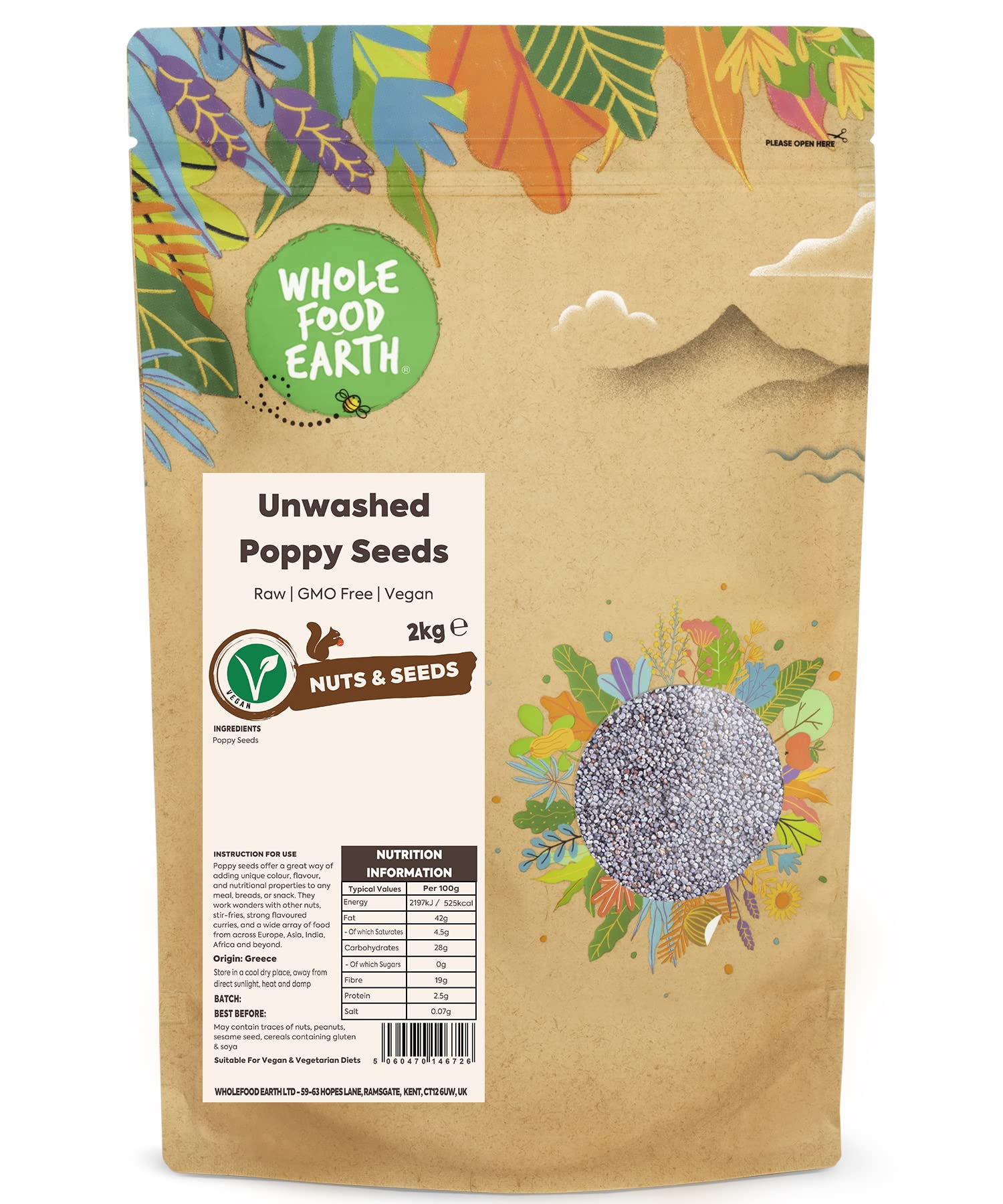 Wholefood Earth Unwashed Poppy Seeds – 2kg Bulk Baking Ingredients