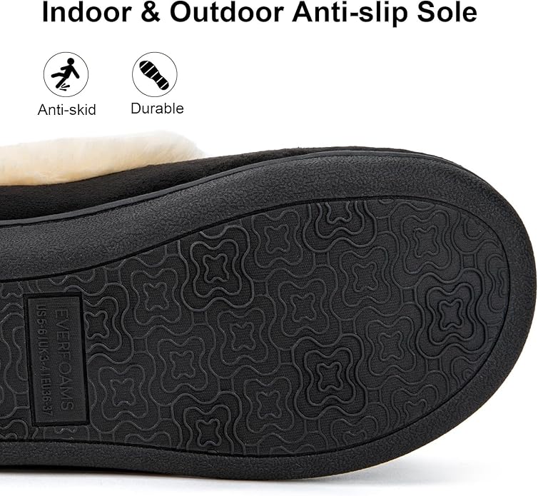 EverFoams Men's Memory Foam Slippers – Warm Faux Fur Booties, Black