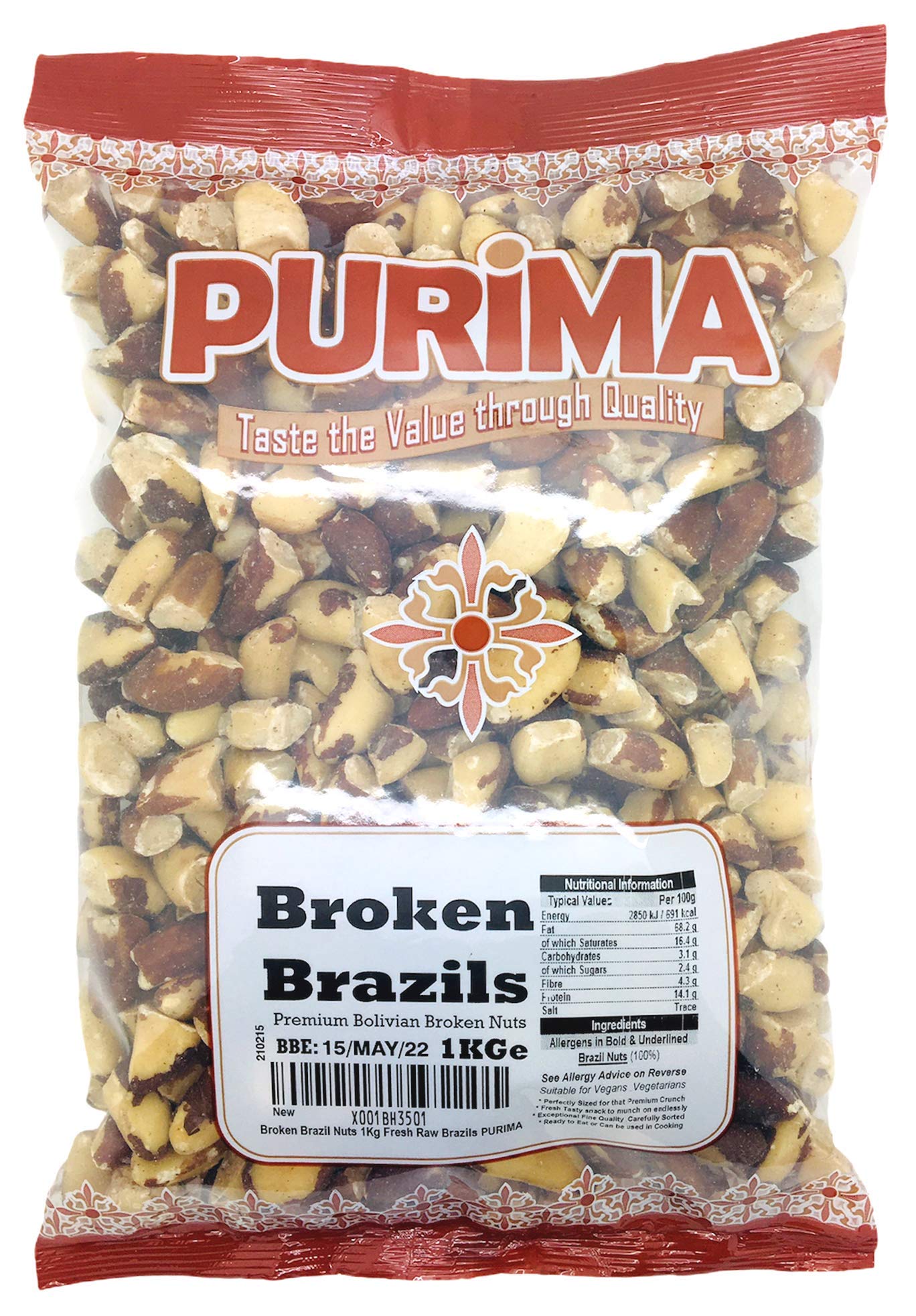Purima Raw Broken Brazil Nuts – 1kg Bulk Bag of Fresh Natural Pieces
