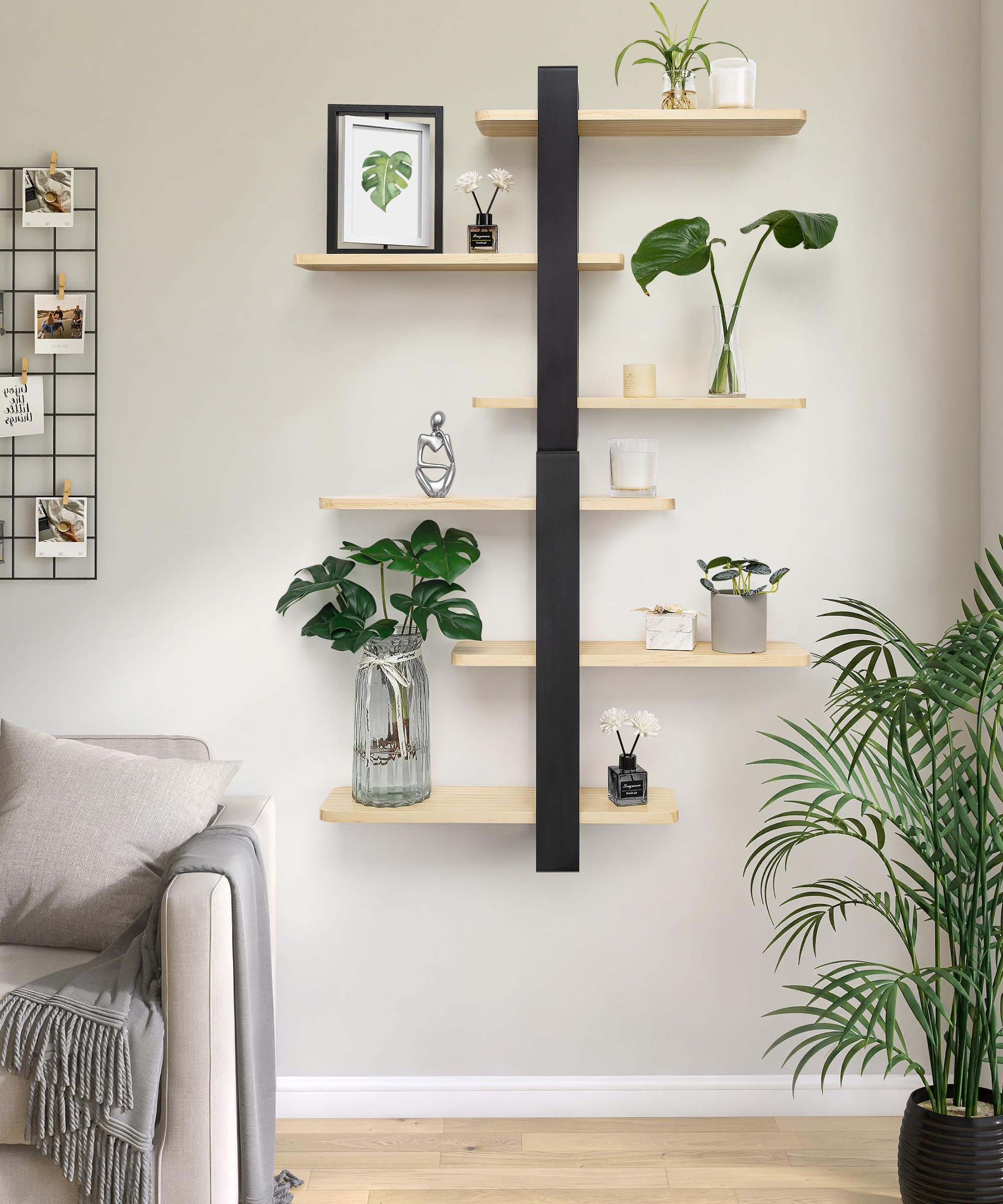 SUMGAR Pine Wood Floating Shelves | 3-Tier 50CM Wall Mounted Shelving