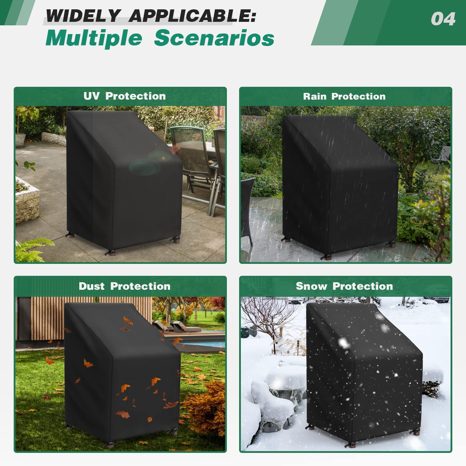 Widesmile Waterproof Patio Stacking Chair Cover - 420D Oxford - 2 Pack