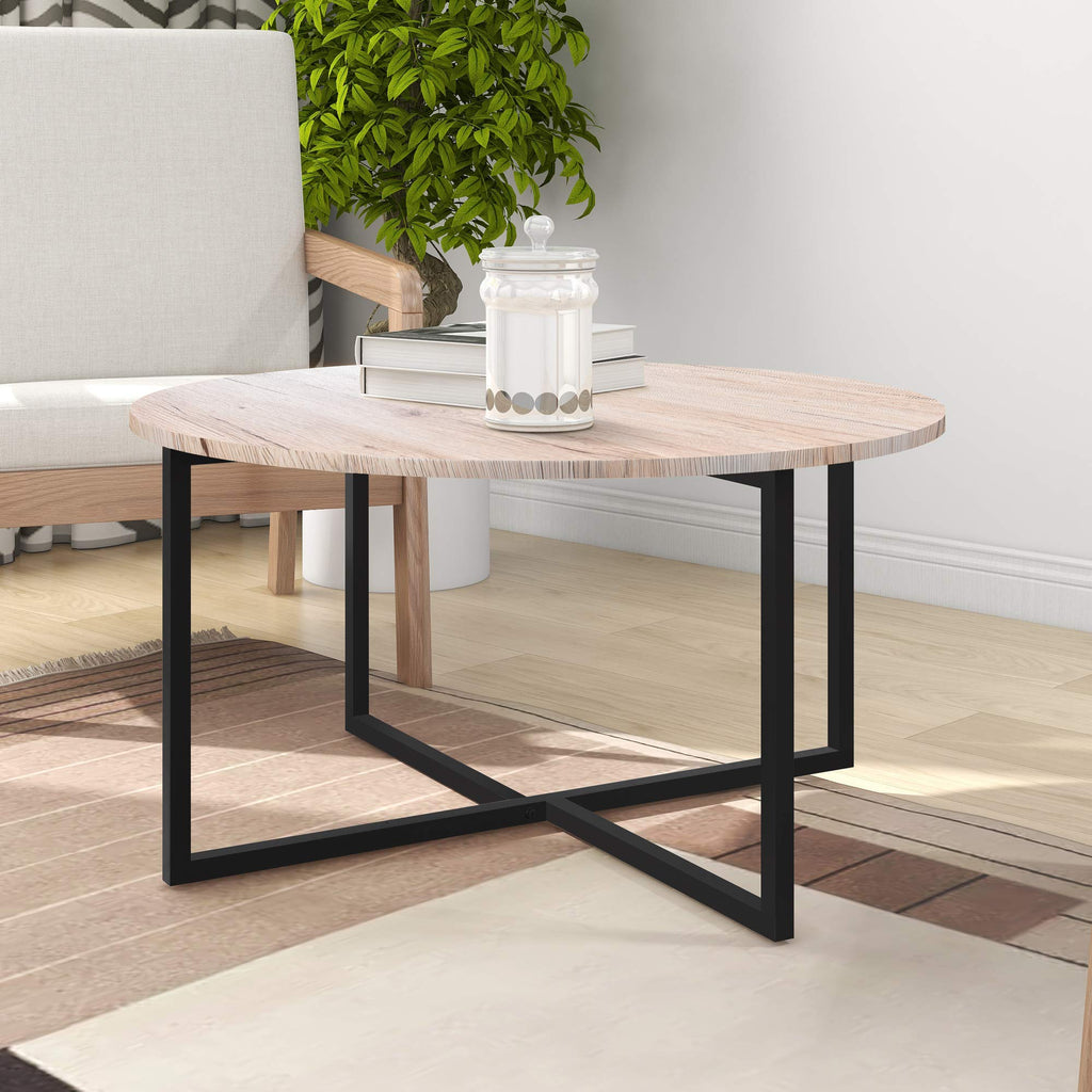 Jolof Store Round Coffee Table – Modern Wood and Metal Tea Table