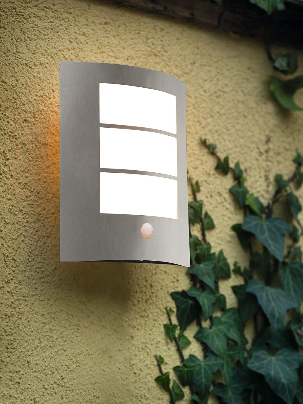 Eglo City Outdoor Motion Sensor Wall Light | Silver Stainless Steel IP44