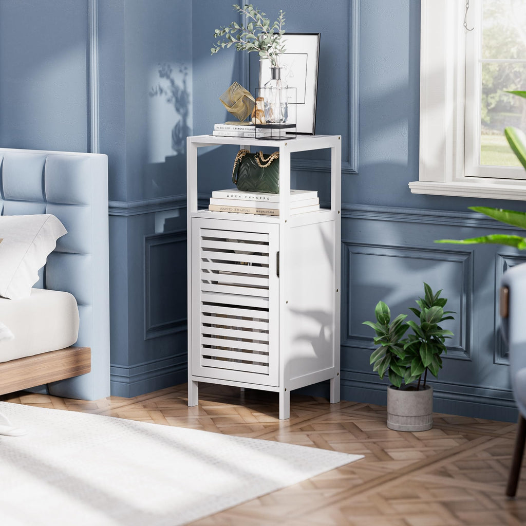 HITNET 4-Tier Bamboo Bathroom Storage Cabinet | Slim White Floor Organizer