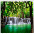 Forest Waterfall Shower Curtain – Green Nature Scenery