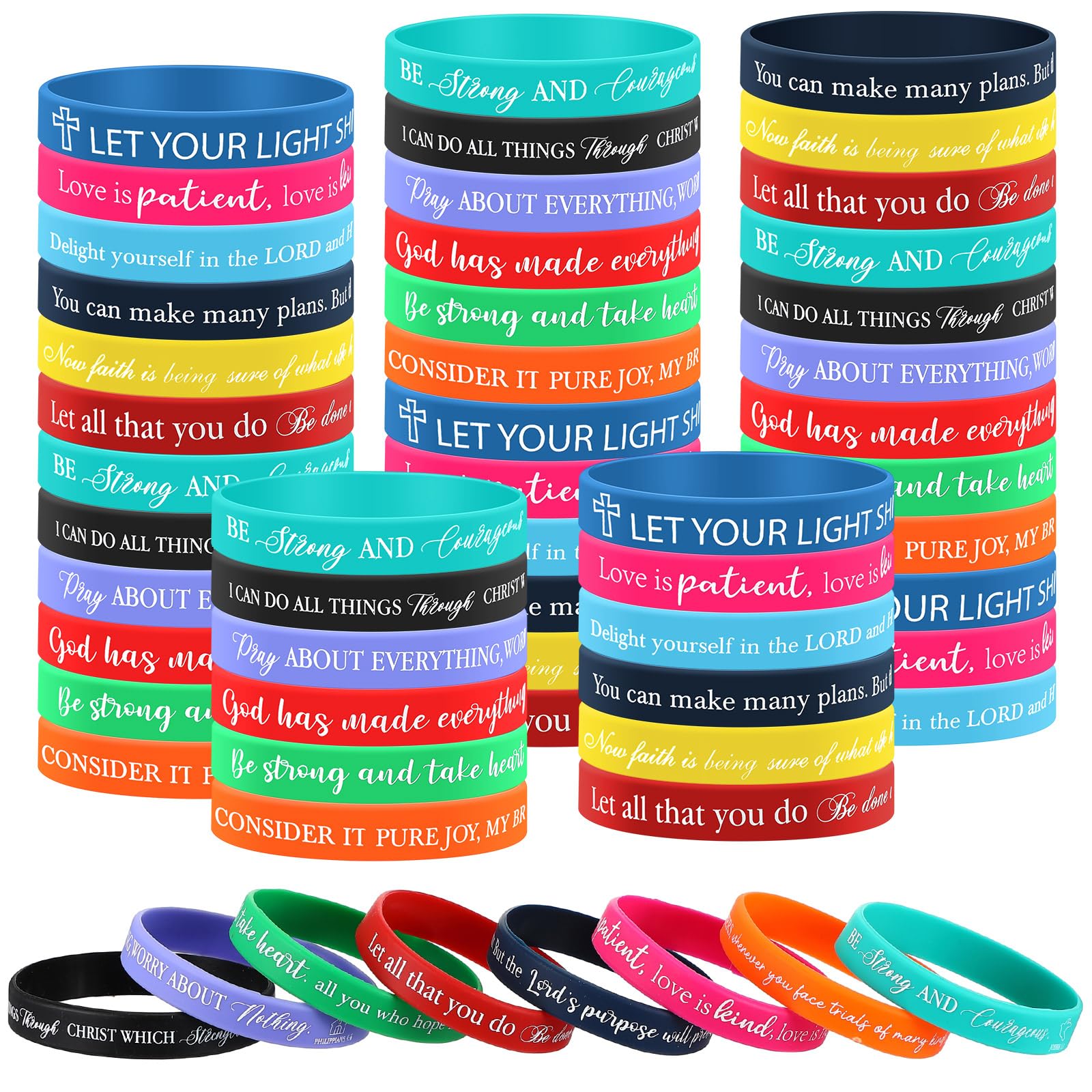 Otuuz Bible Verse Wristbands – 48 Pcs Christian Silicone Faith Bracelets