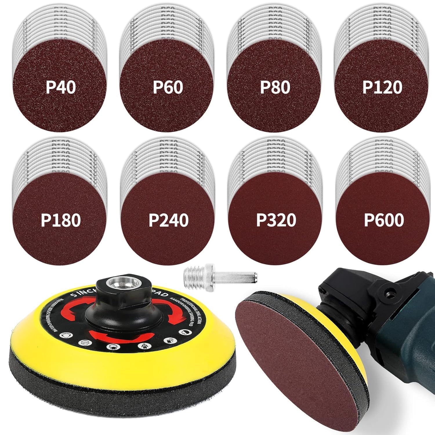 Pomsare 80PCS Angle Grinder Sanding Discs | 125mm Hook and Loop Set