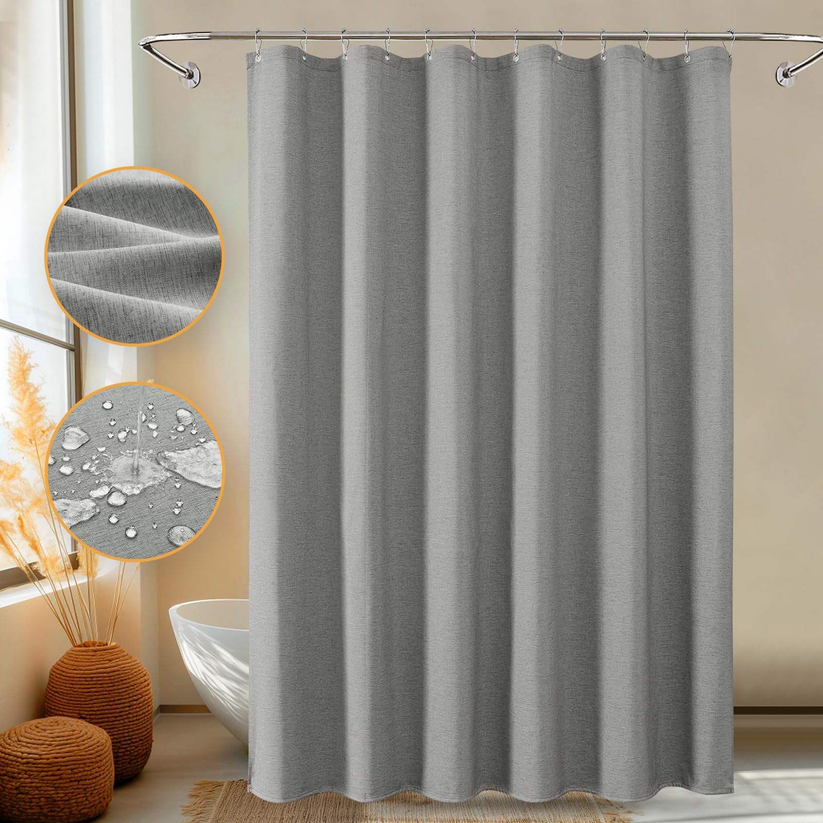 Jolof Store Heavy-Duty Linen Texture Waterproof Fabric Shower Curtain