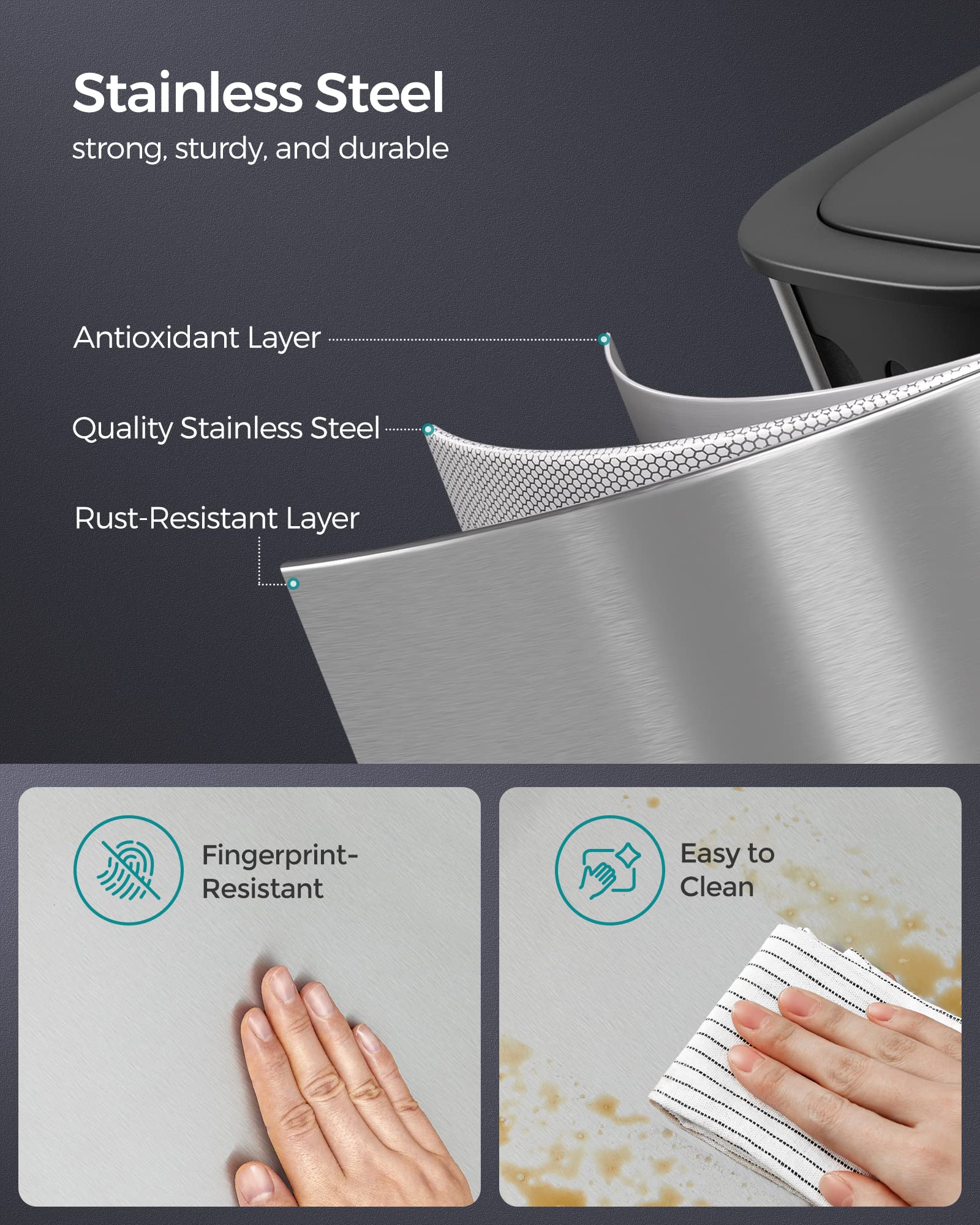 SONGMICS 50L Sensor Kitchen Bin | Automatic Stainless Steel Waste Bin