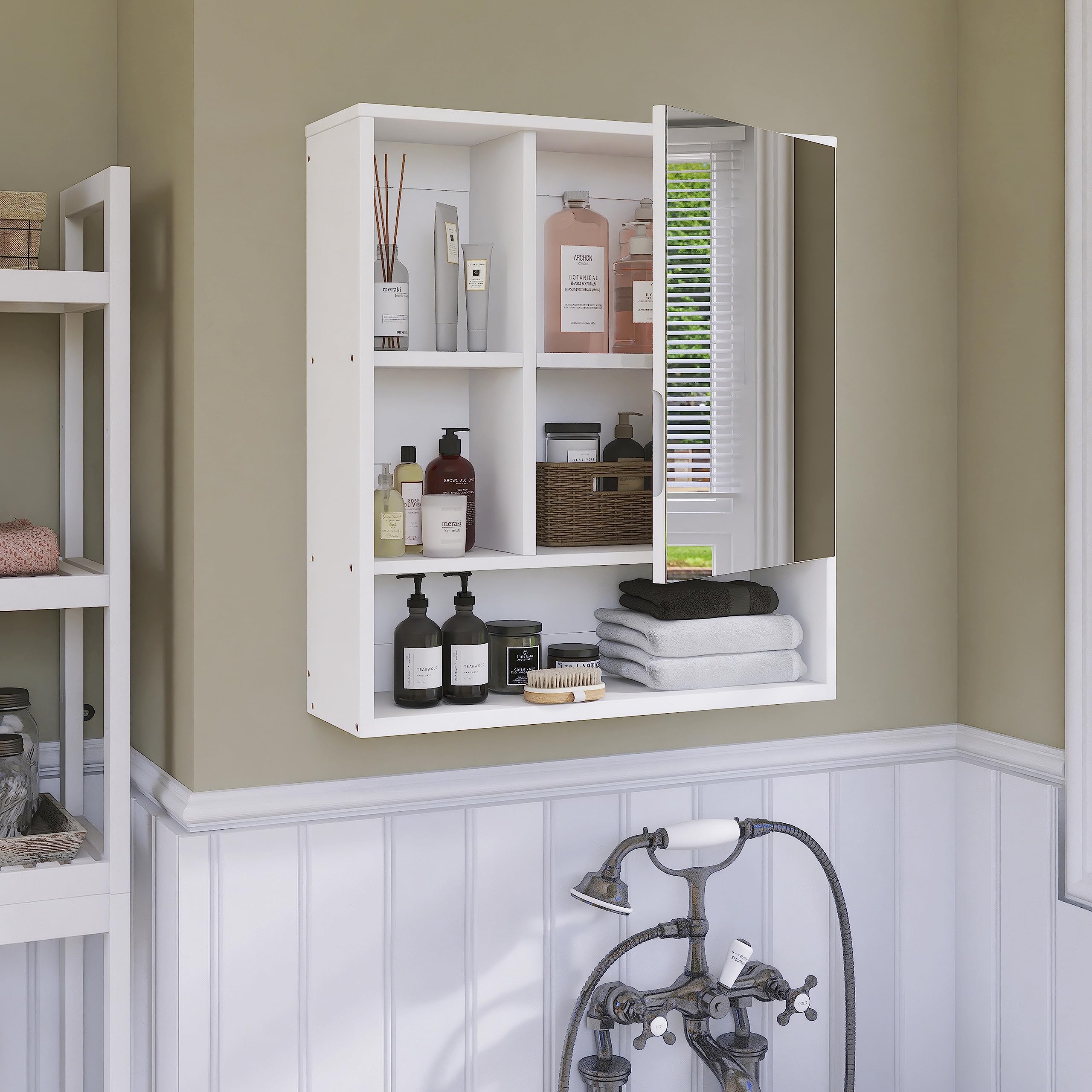 SMIBUY Bamboo Bathroom Mirror Cabinet | Wall Mounted Medicine Storage