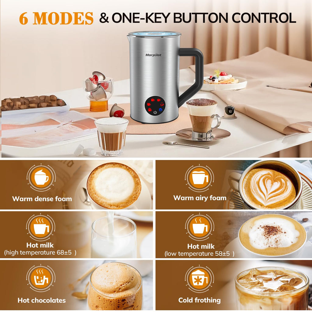 6-in-1 Electric Milk Frother | 350ml Stainless Steel Steamer