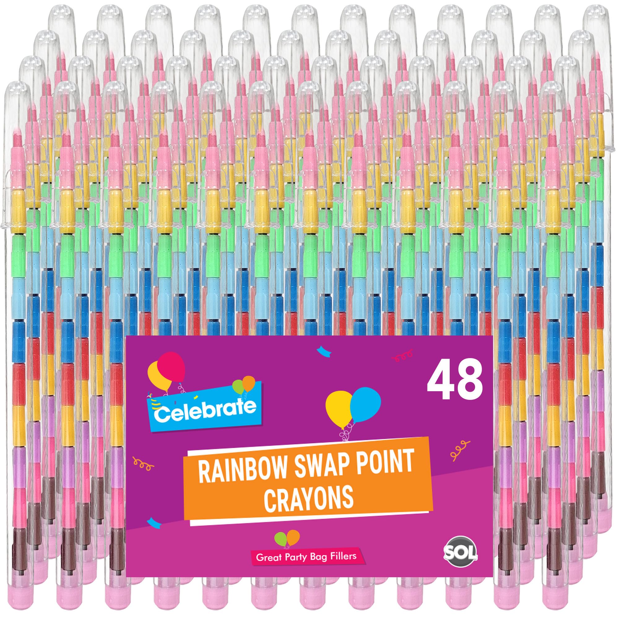 SOL 48pk Rainbow Swap Point Crayons | 10-Color Stacking Party Favors