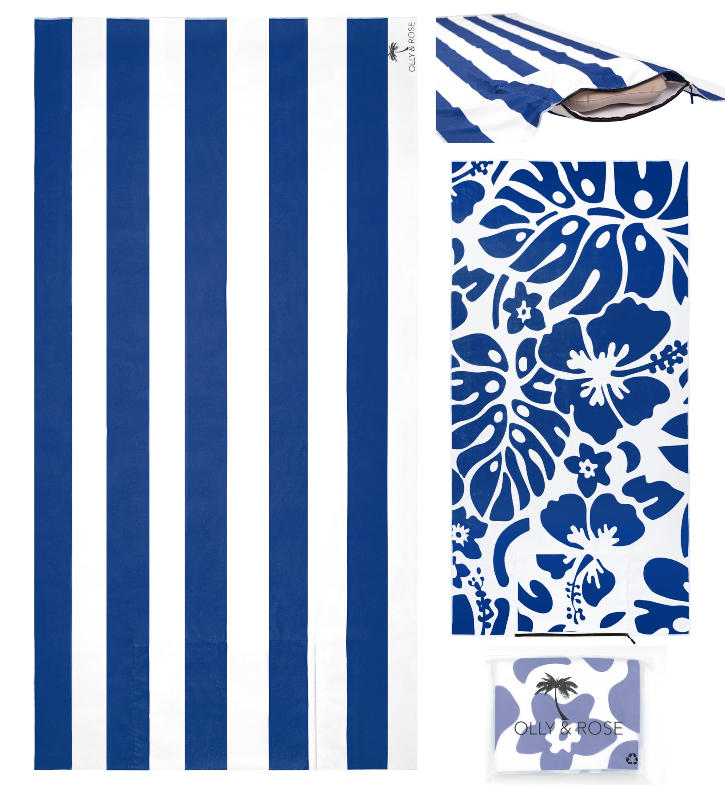 Olly & Rose Extra Large Microfibre Beach Towel with Pillow - Blue