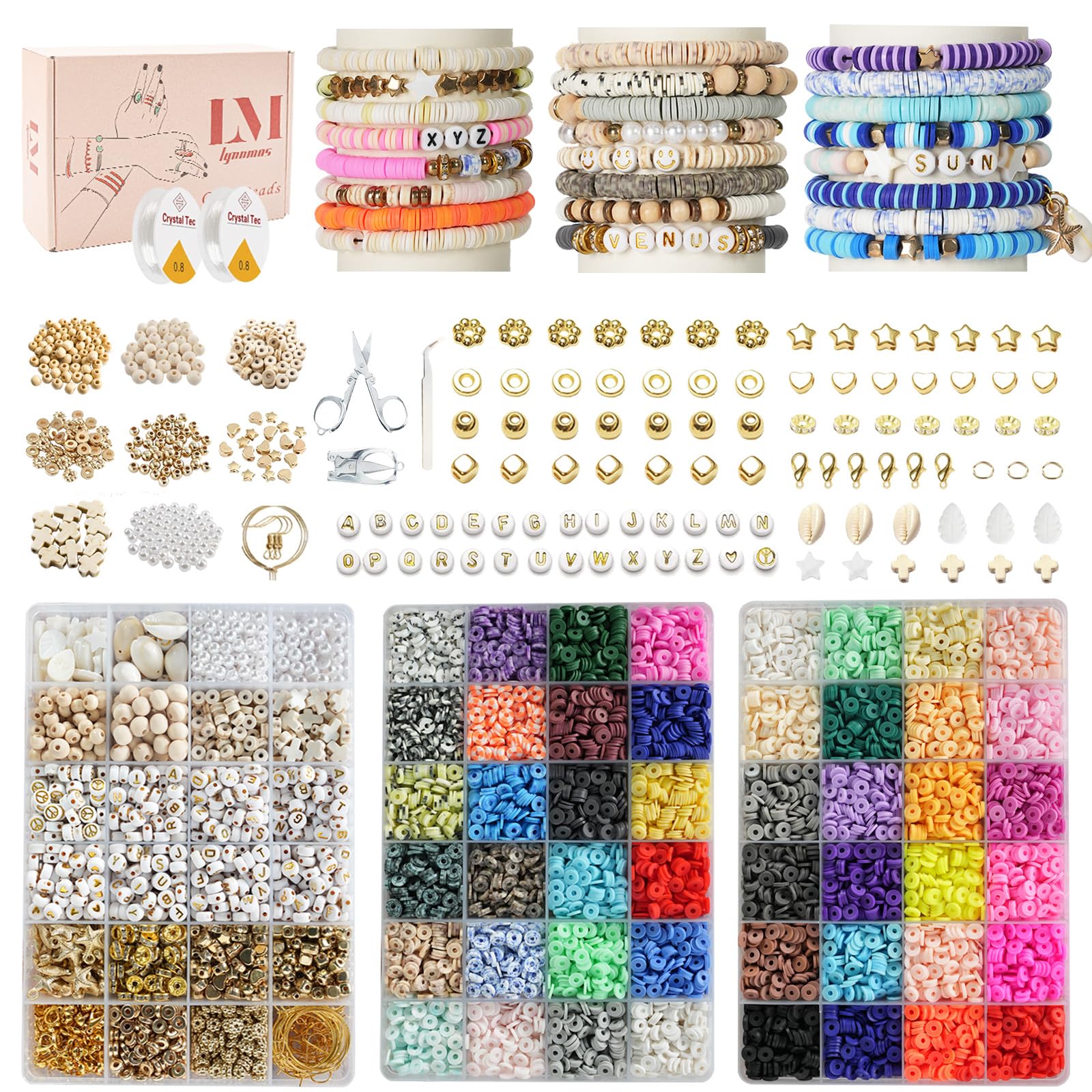 Lynnmos Clay Beads Bracelet Making Kit | 15000 Pcs 6mm Heishi Disc Beads