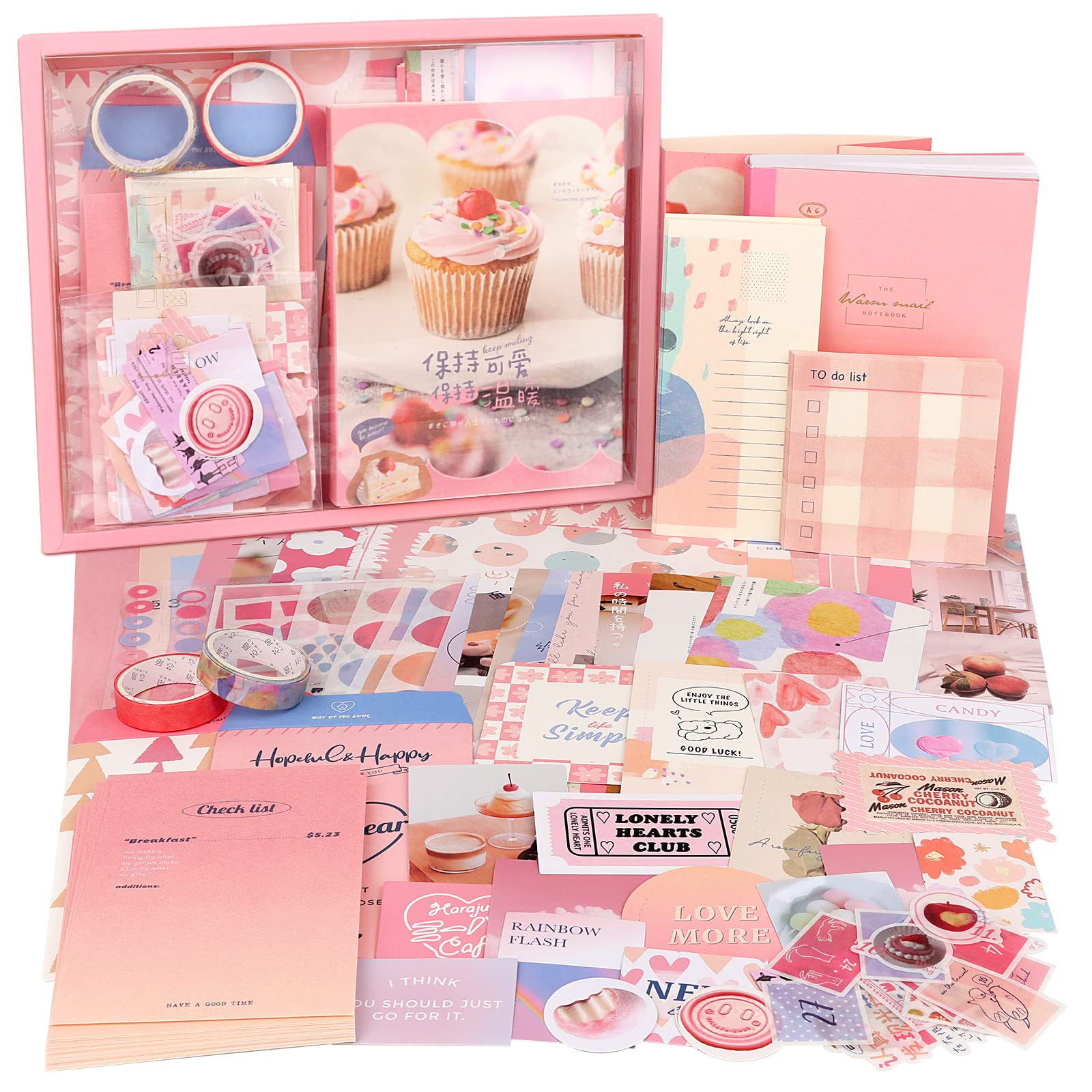 Draupnir Pink Kawaii Scrapbook Kit - 348pc Junk Journal Set with A6 Notebook