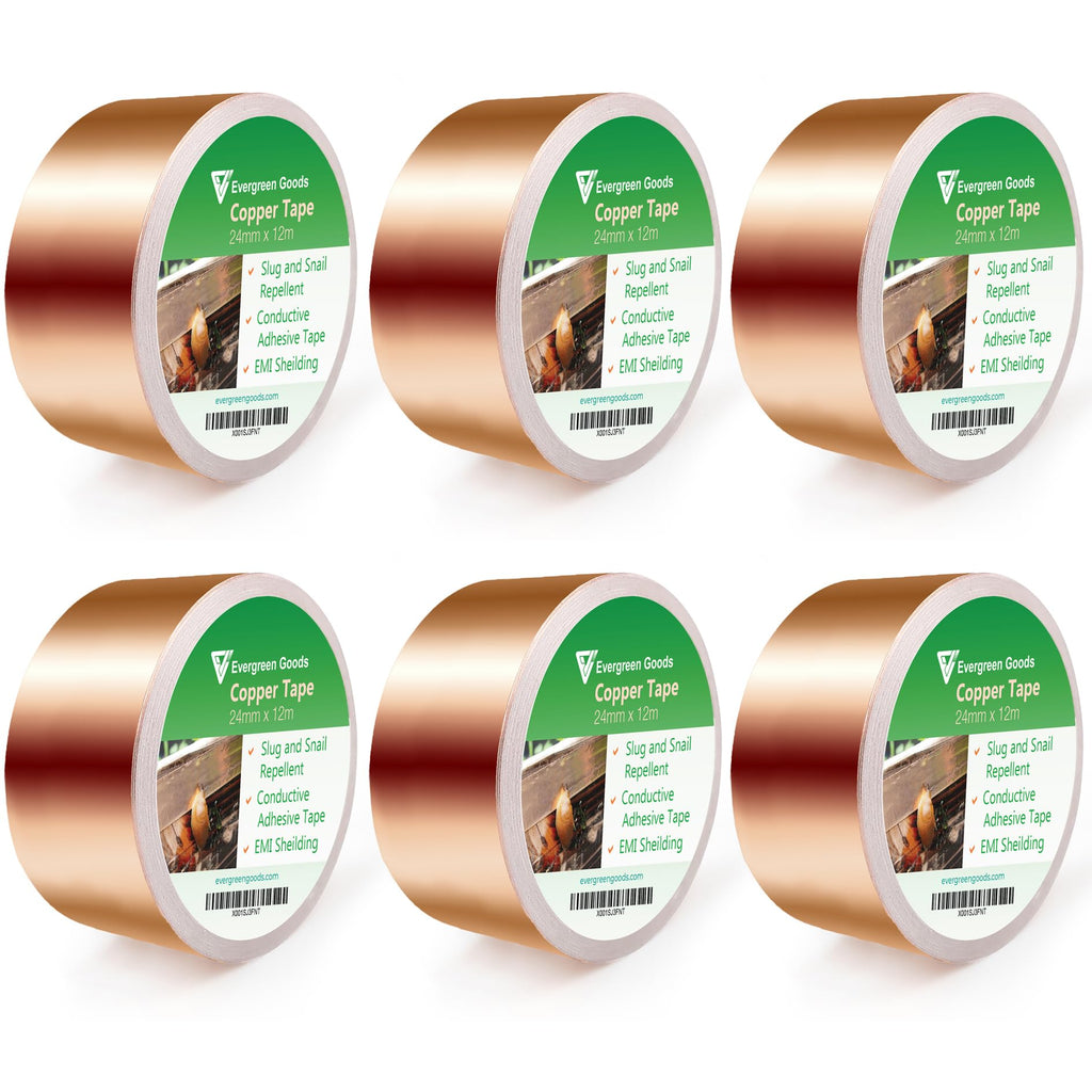EVG Copper Slug Tape - 24mm x 12m Adhesive Snail Repellent Barrier (6 Pack)