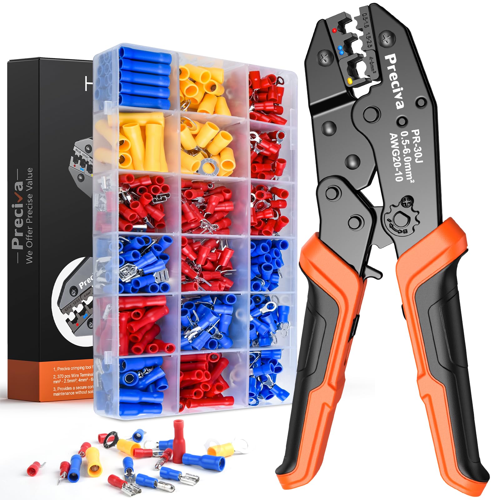 Preciva Insulated Crimping Tool Kit with 370pcs Terminals (AWG 20-10)