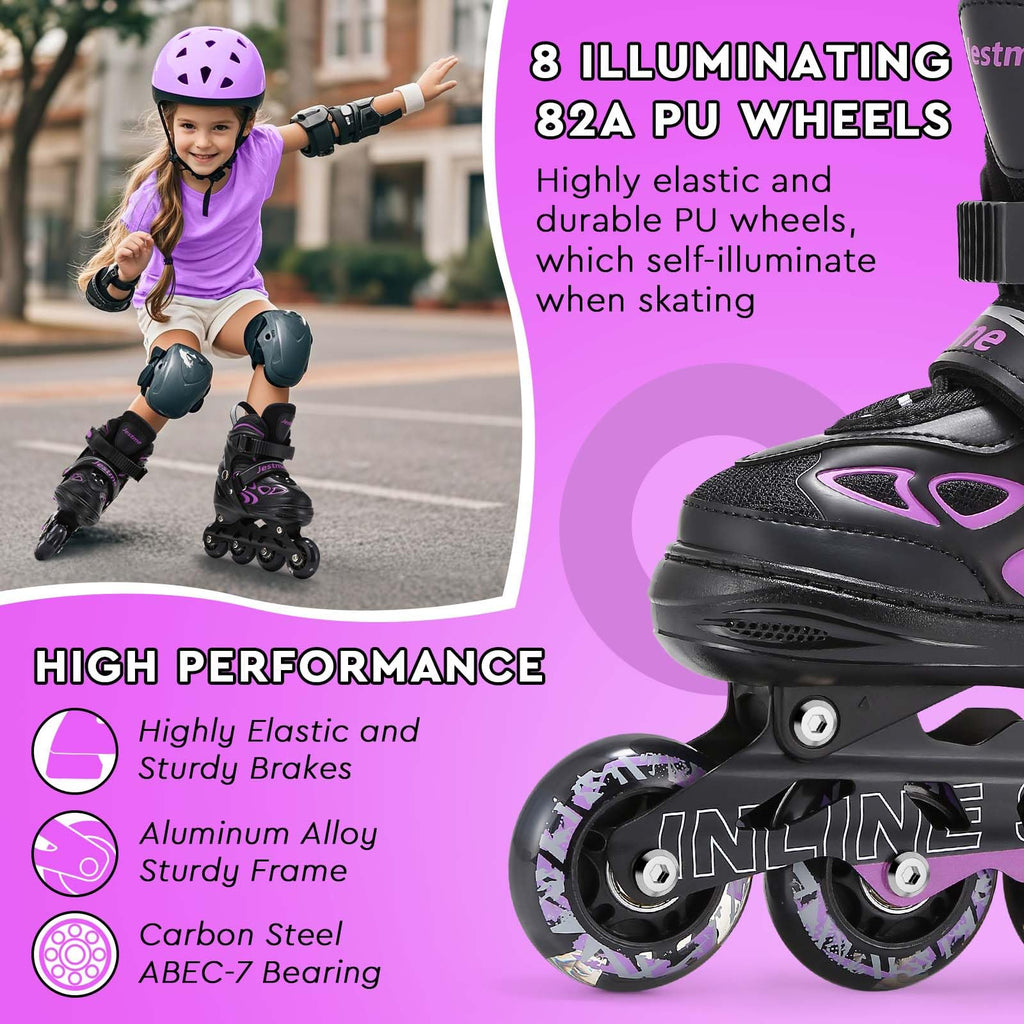 Jolof Store Kids Light Up Inline Skates - Adjustable Roller Blades
