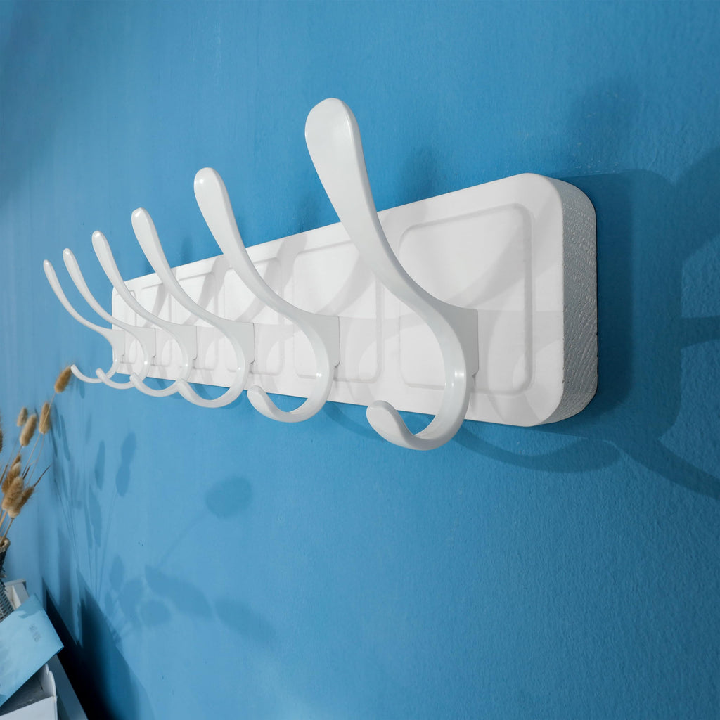 SKOLOO Scandi-Style Wooden Wall Mount Coat Rack - 6 Hooks, White, 2 Pack