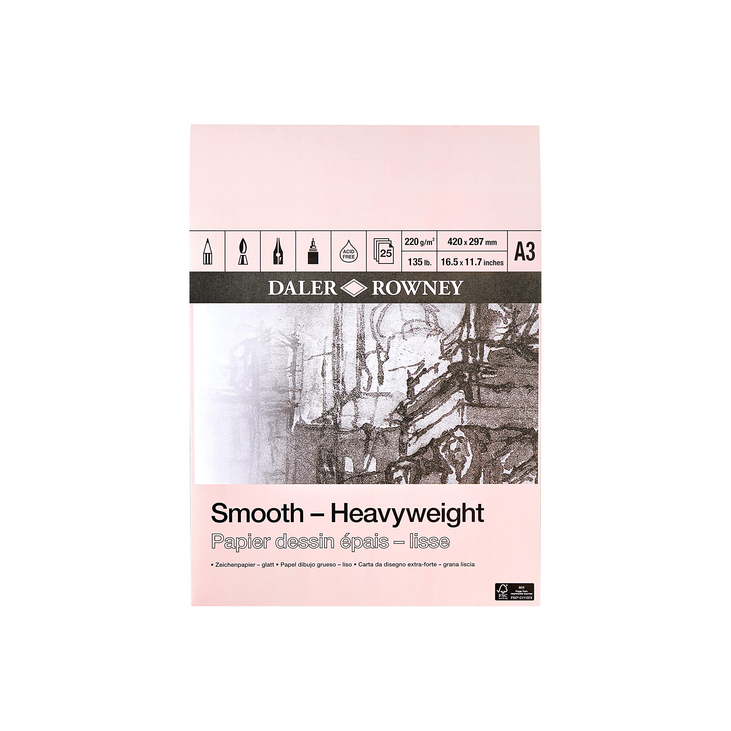 Daler Rowney Heavyweight A3 Gummed Pad | 220gsm Cartridge Paper