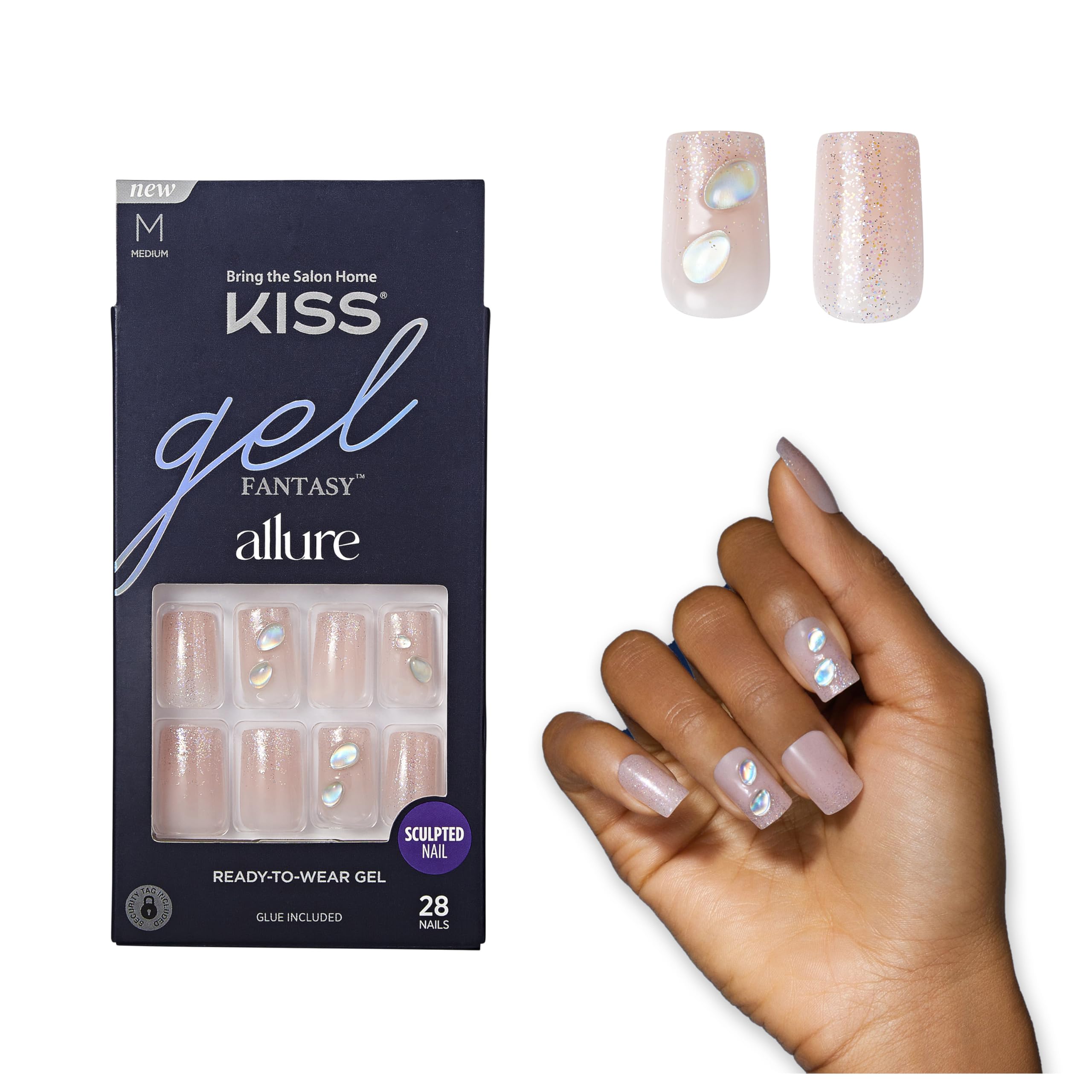 KISS Gel Fantasy Allure Press-On Nails – Medium Square Transformation