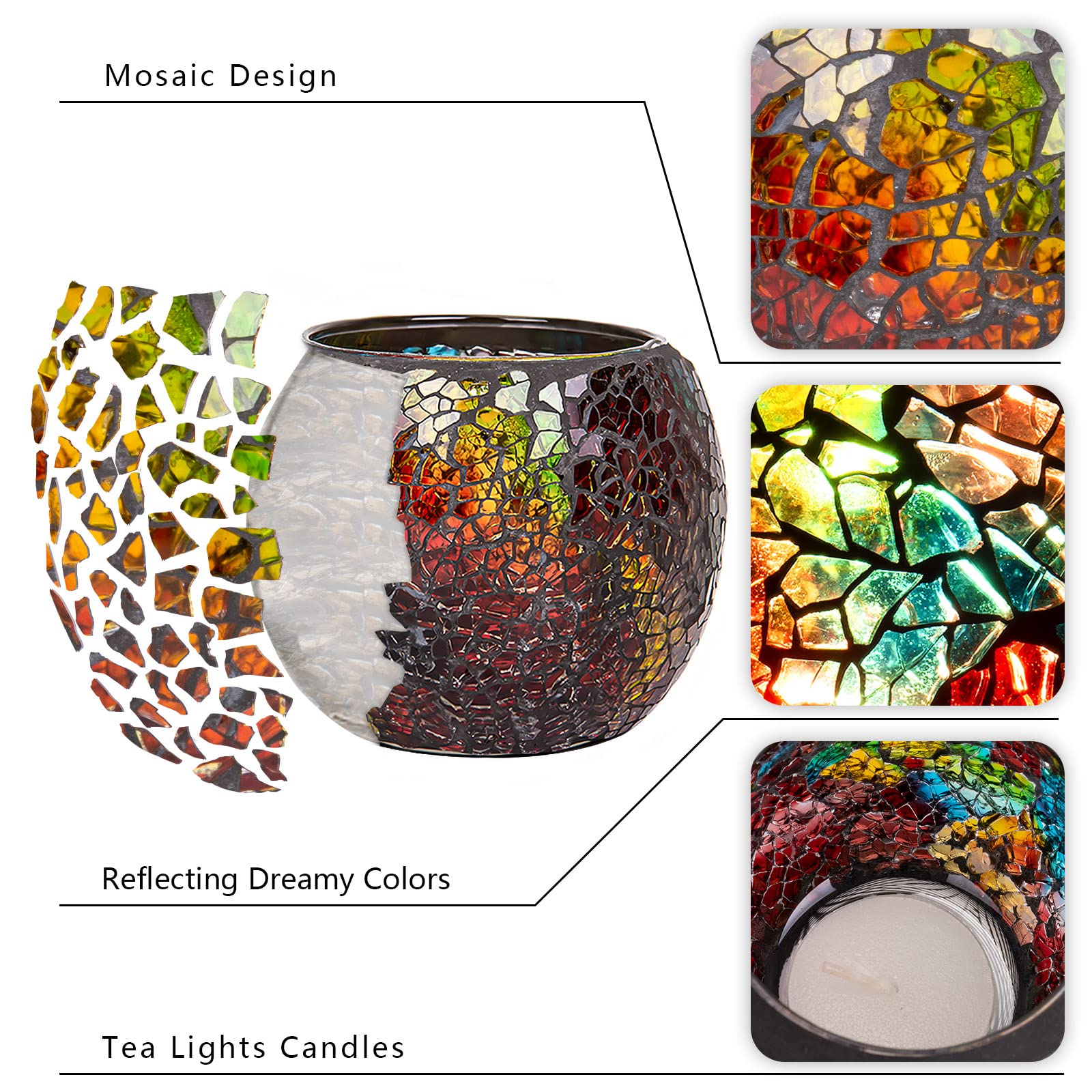 Larcenciel Mosaic Glass Candle Holder – Handmade Votive Set for Home Decor