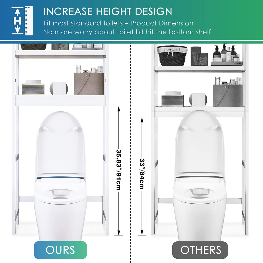 SMIBUY Over-The-Toilet Storage Rack – 3-Tier Adjustable Bamboo Shelf, White