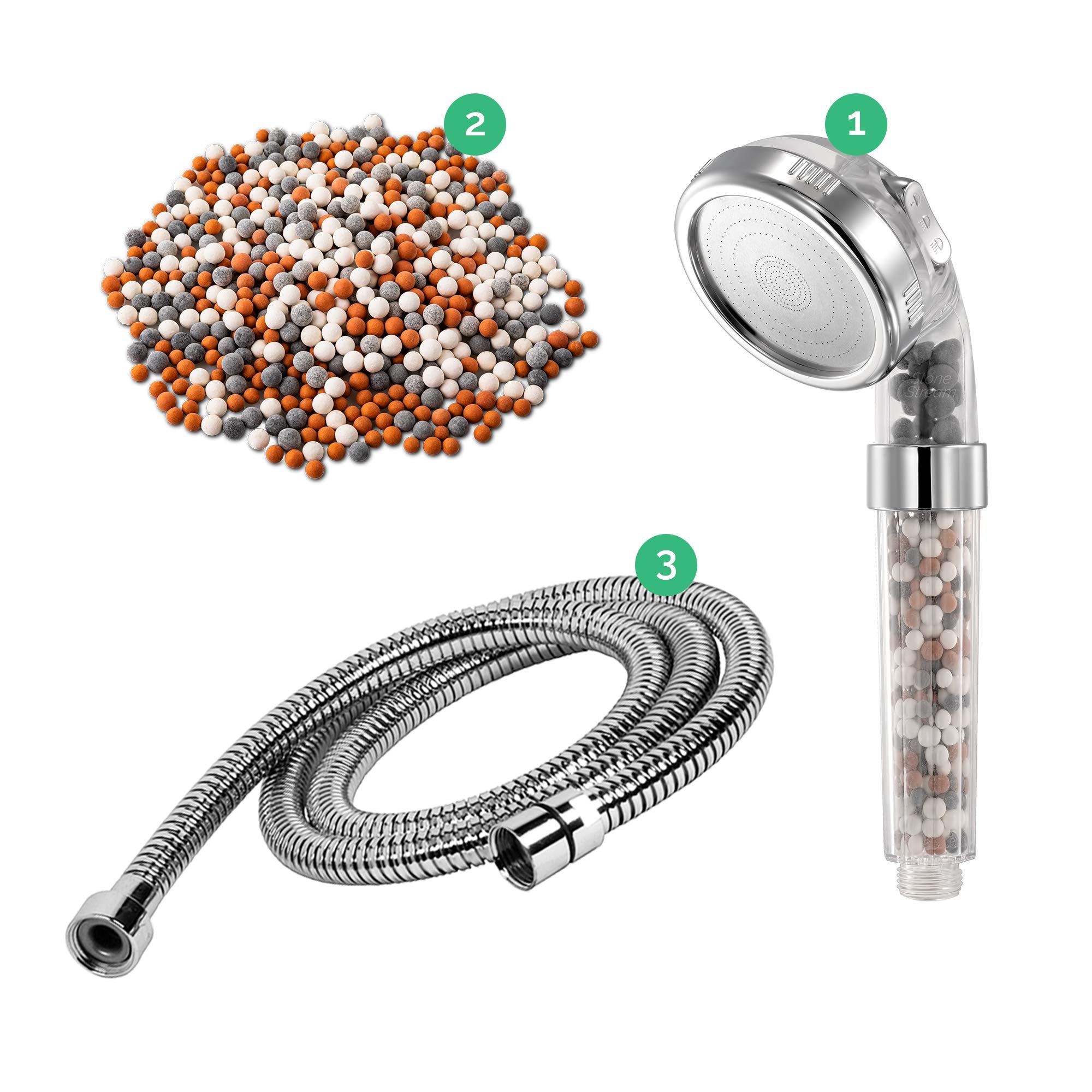 StoneStream Electric Shower Head Filter with Hose - High Pressure Softener