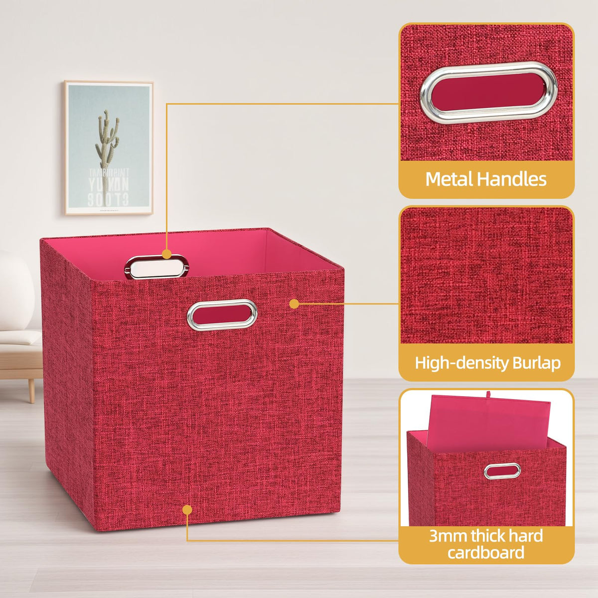 BinWhiz 4 Pack Collapsible Linen Fabric Storage Cubes/Organiser - 33x33x33 cm Fabric Bins for Kallax Shelves, Cabinet, Bookcase, Closet - image 4