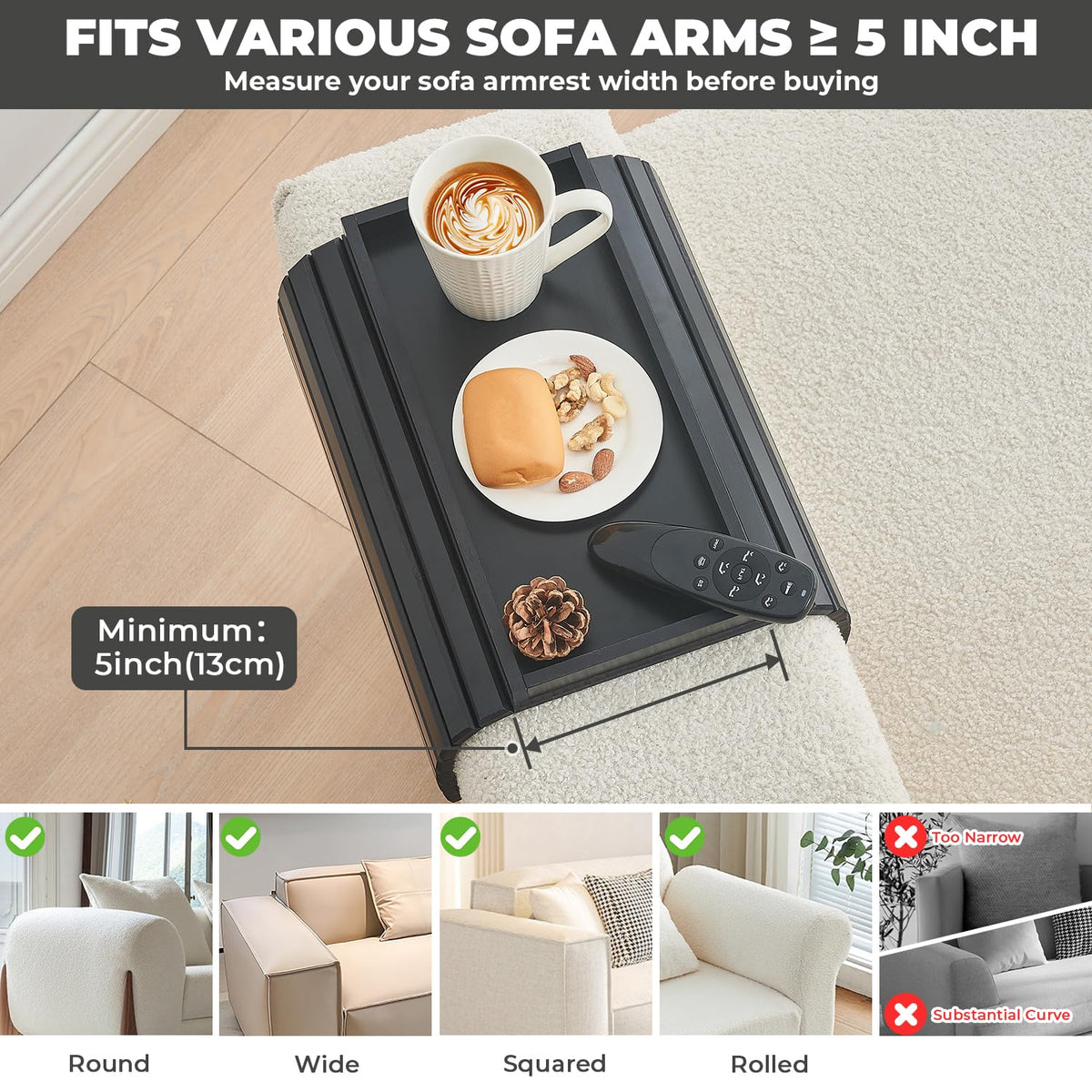LOVYANXUE Bamboo Sofa Arm Tray, Anti Falling Couch Arm Tray Table, Foldable Couch Armrest Table, Portable Sofa Armrest Trays Cup Holder for Drink - image 5