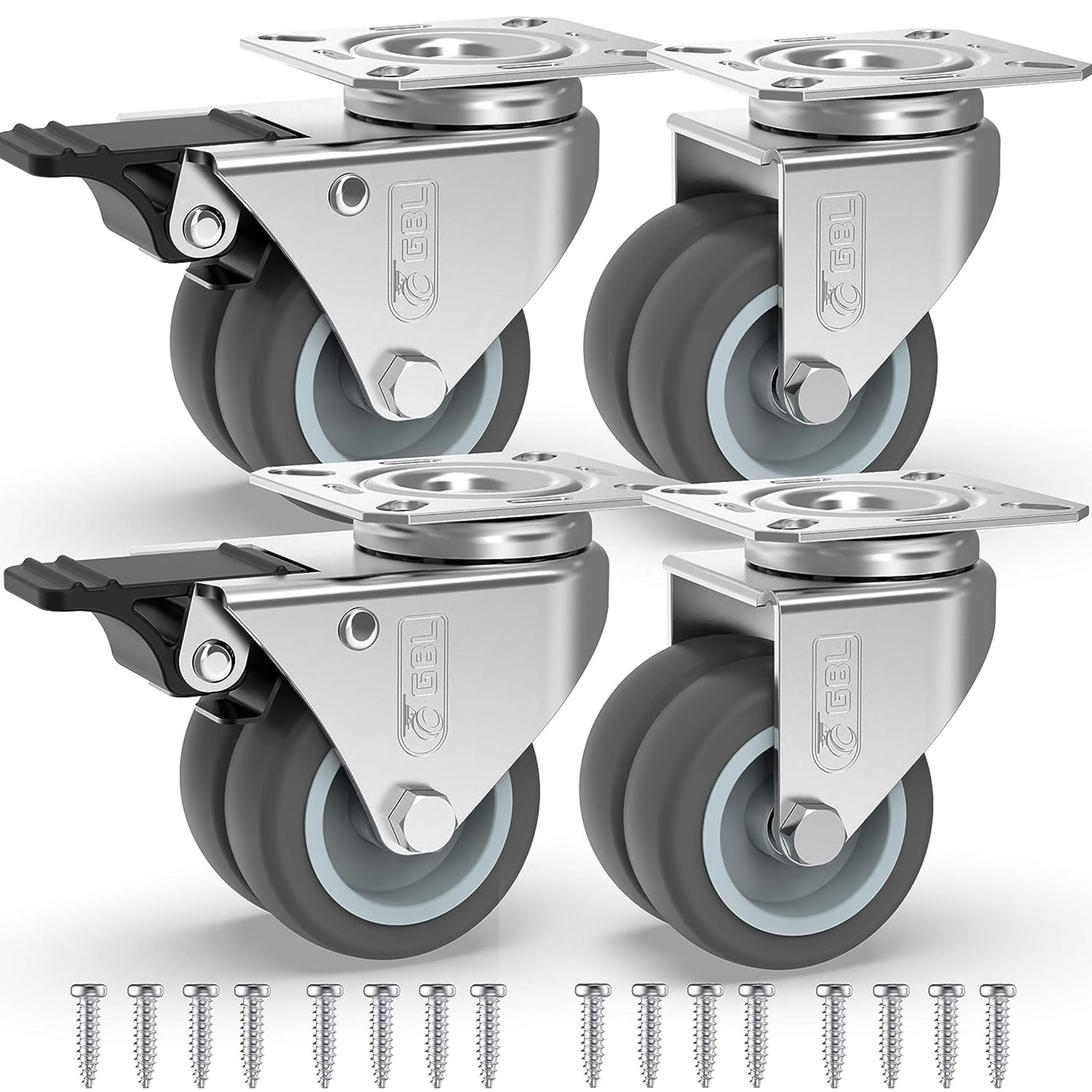 GBL Heavy Duty 50mm Castor Wheels | Set of 4 Rubber Swivel Casters