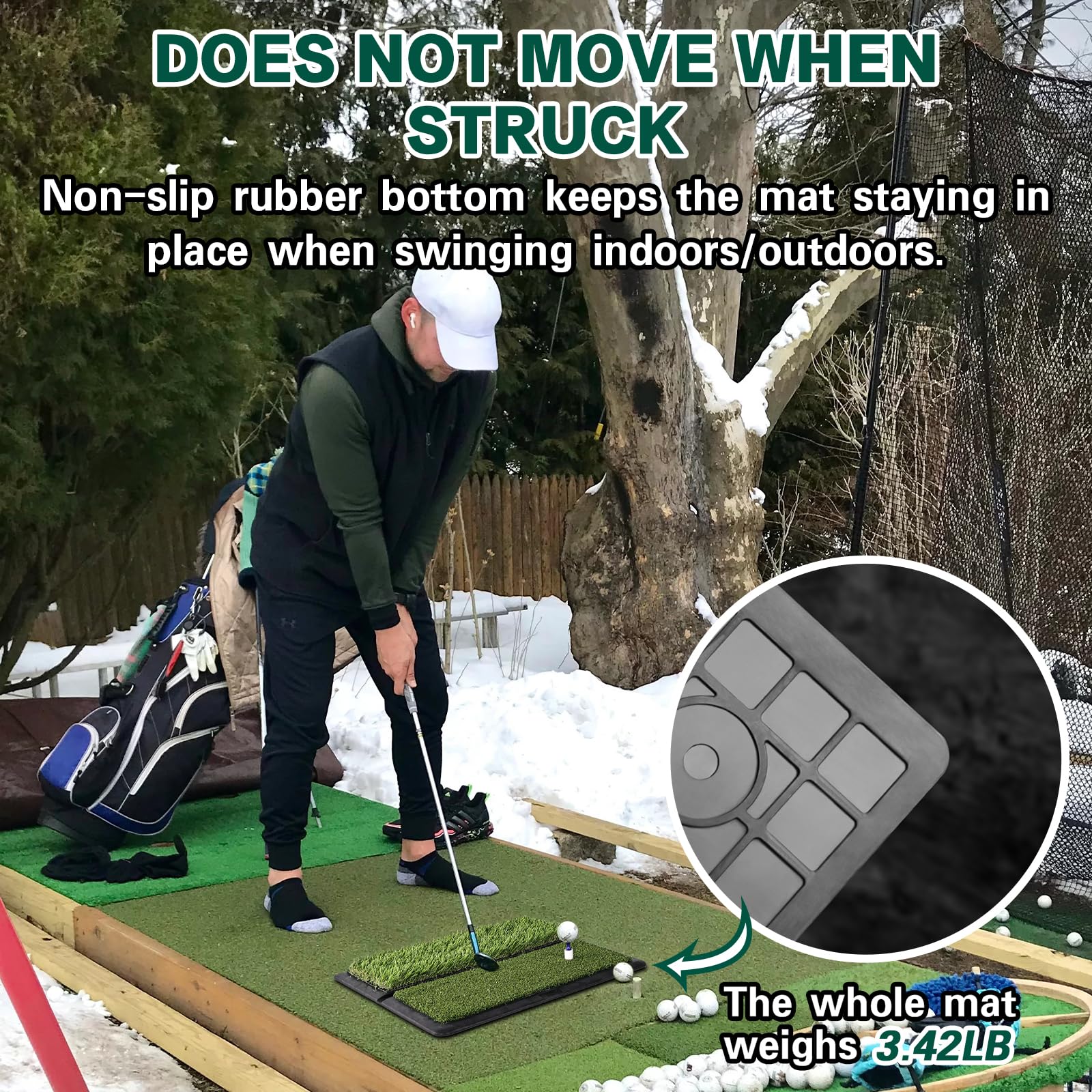 LIBERRWAY Golf Hitting Mat – Foldable Practice Turf with Fairway & Rough