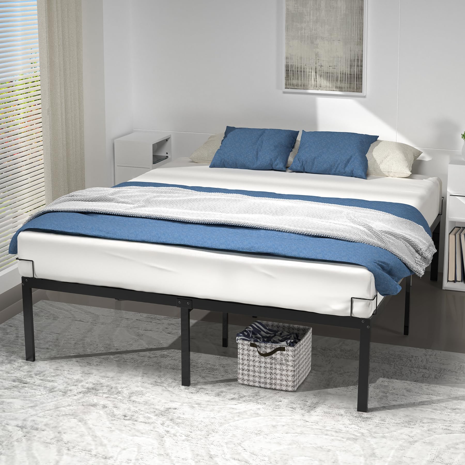 VOUNOT SuperKing Metal Bed Frame | 180x200cm Steel Slat Base - Black