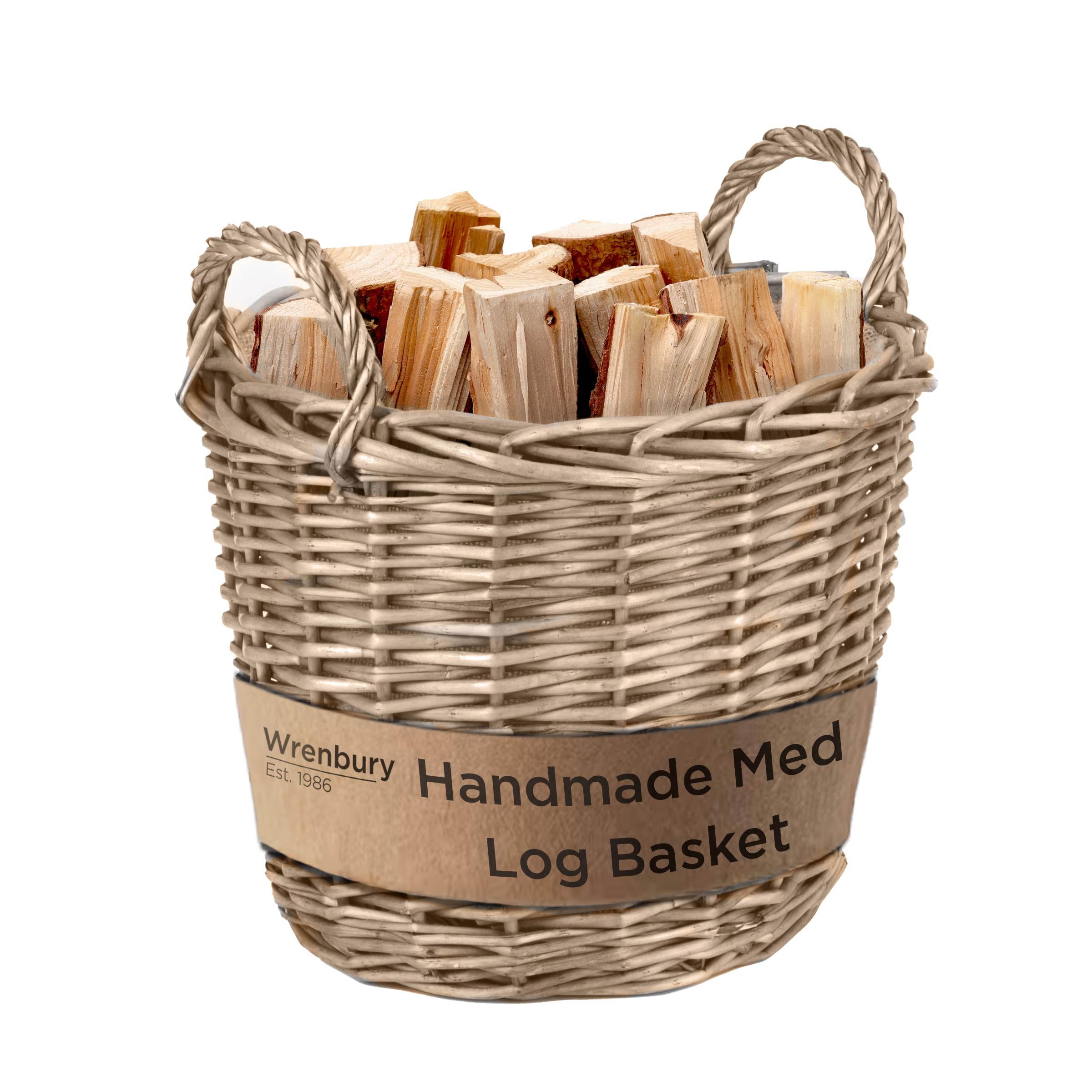 Wrenbury Round Wicker Log Basket – 30cm Natural Willow Firewood Holder