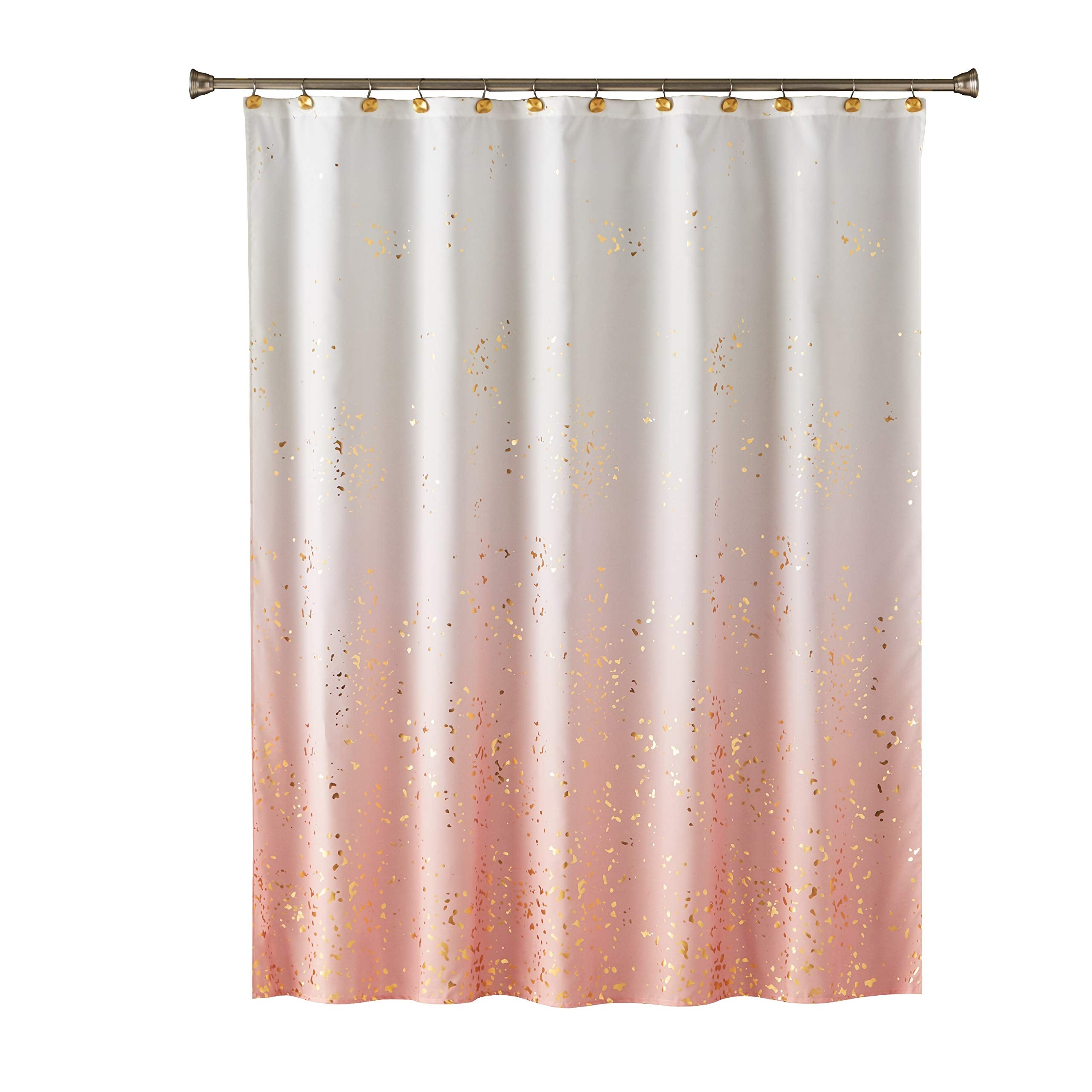 SKL Home Pink Ombre Fabric Shower Curtain | Gold Metallic Splatter, 70x72