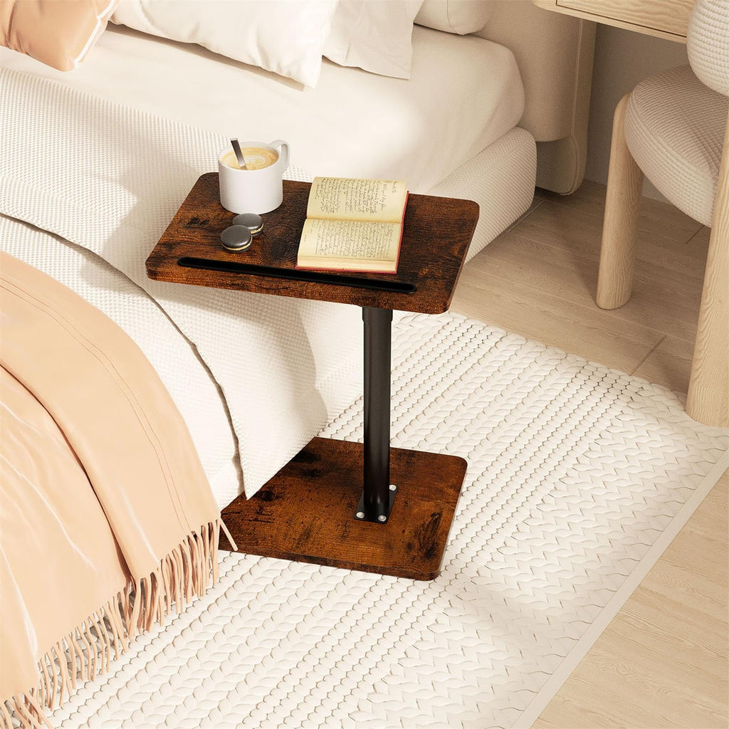 YUHFERA C-Shaped Side Table – Swivel Height Adjustable Sofa Tray Table