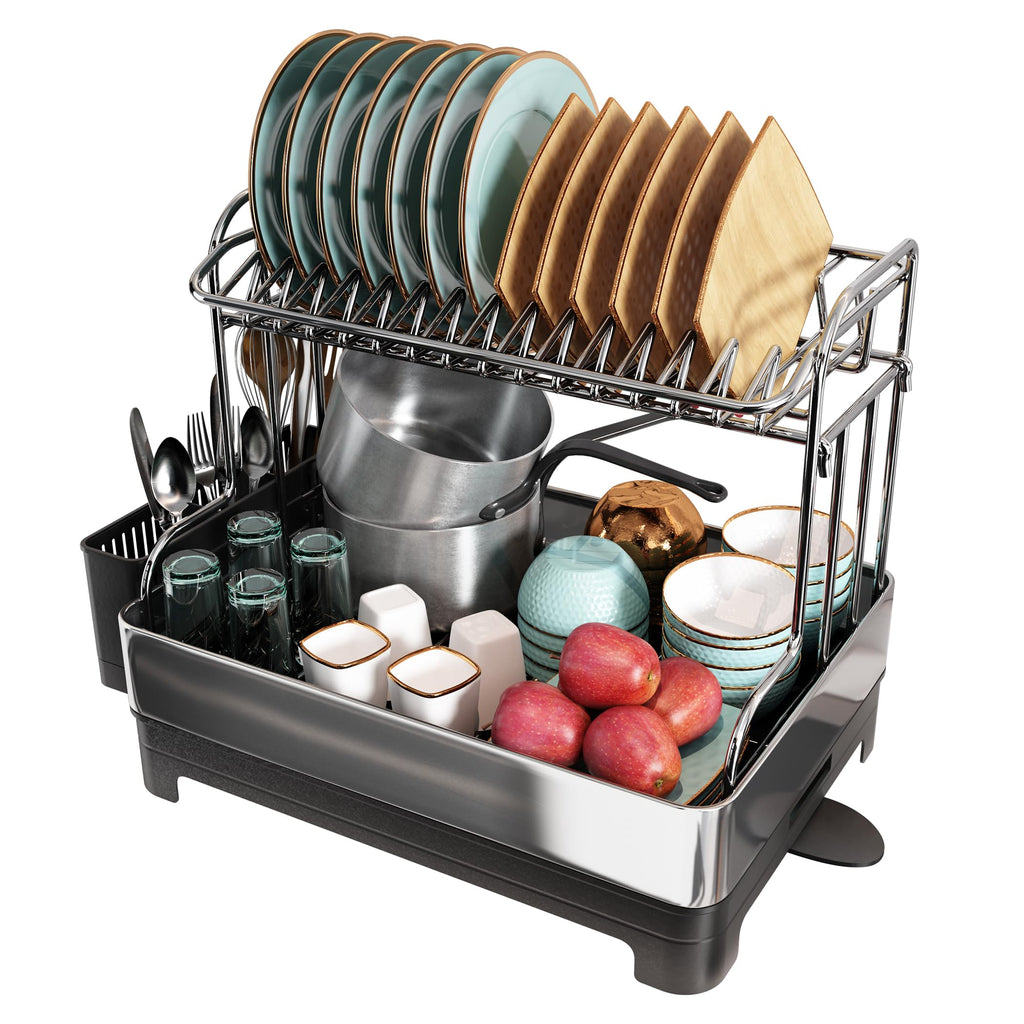 Romision 2-Tier Dish Drying Rack | 304 Stainless Steel with Swivel Spout