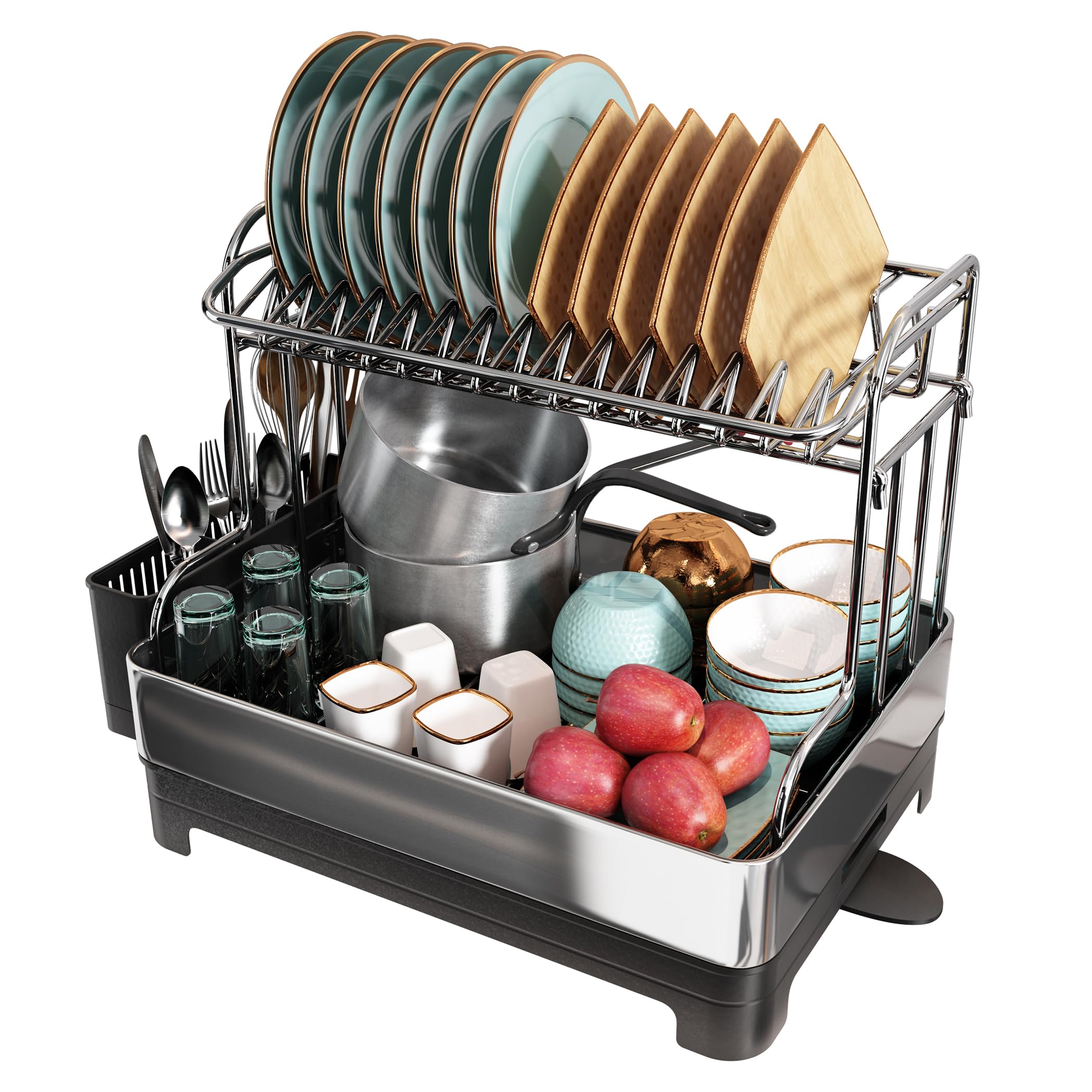 Romision 2-Tier Dish Drying Rack | 304 Stainless Steel with Swivel Spout