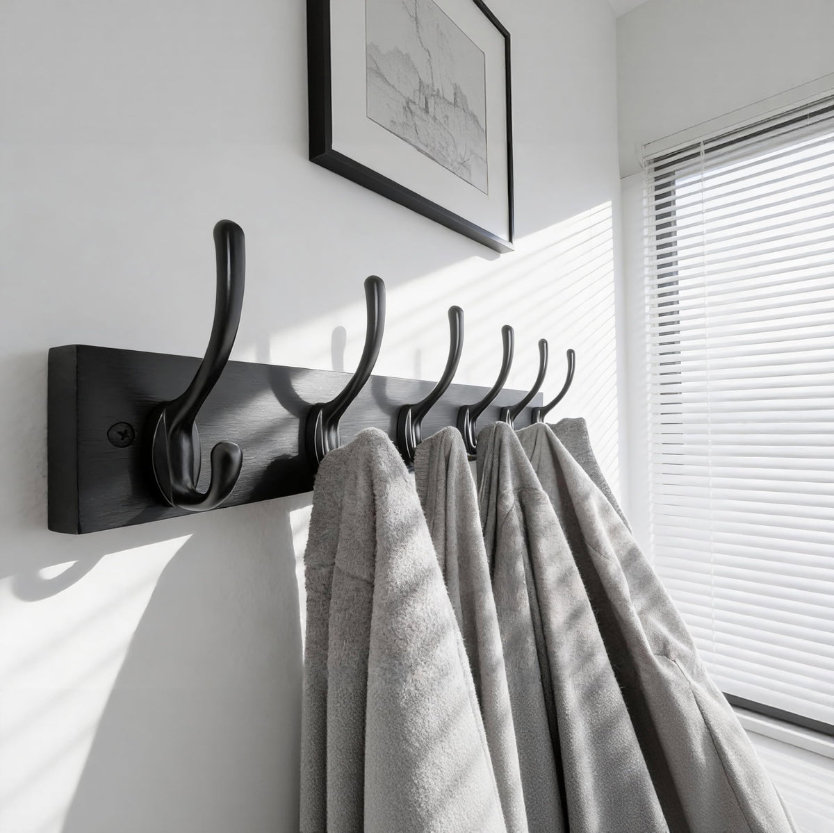 HONSKY Wall Coat Rack,Wooden Wall Coat Hook,6 Double Hooks,44cm,Coat and Towel Hanger Storage for Entryway, Bathroom, Bedroom