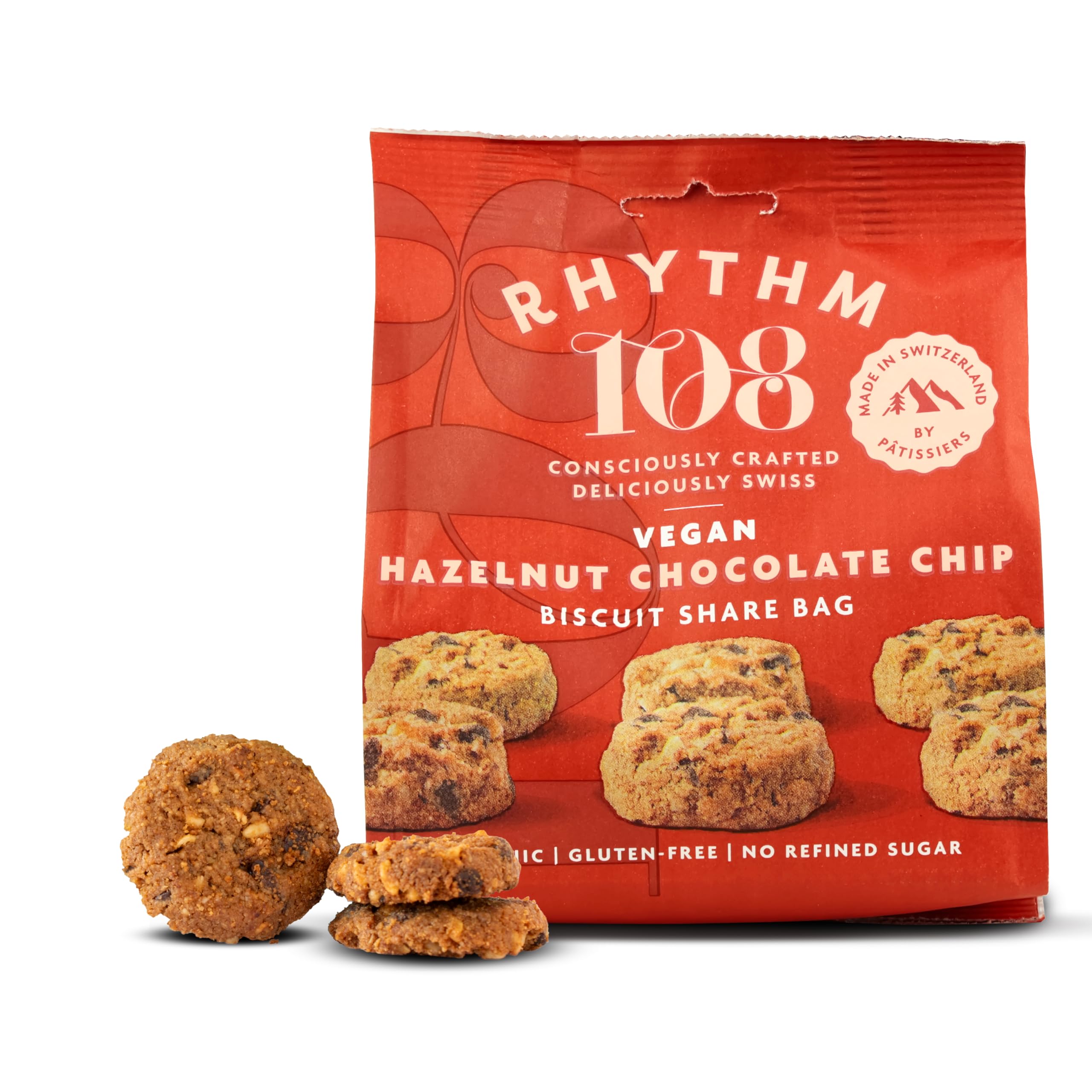 Rhythm 108 Swiss Vegan Hazelnut Chocolate Chip Cookies - 8 x 135g