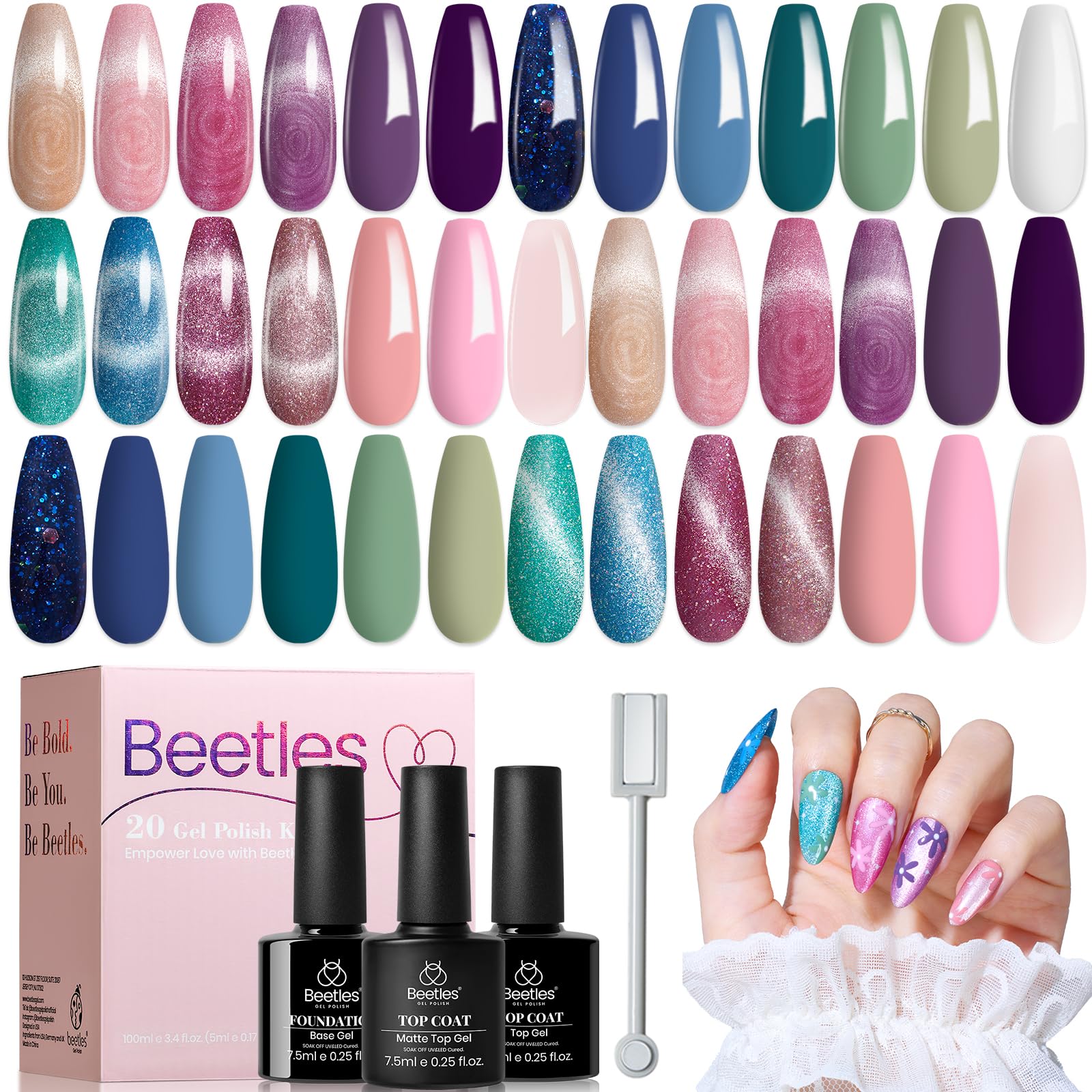 Beetles 24Pcs Cat Eye Gel Polish Set | Floral Verses Nail Art Kit