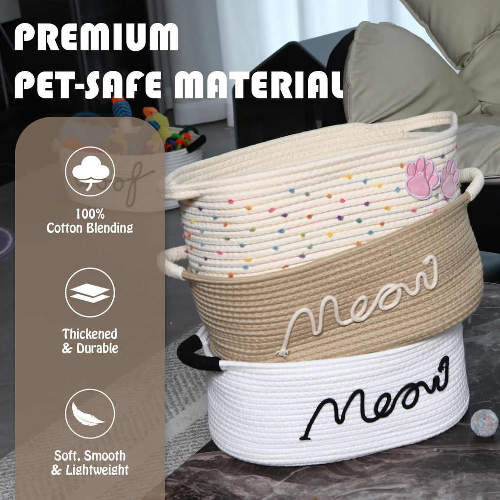 Sea Team Beige Meow Cotton Rope Storage Bin Pet Toy Food Shelf Basket - image 4