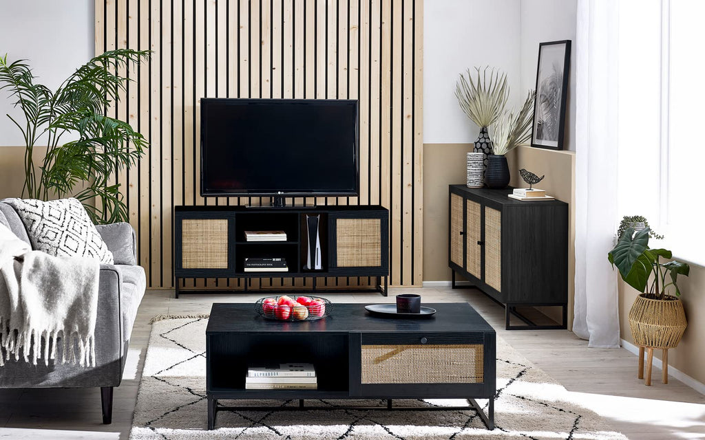 Julian Bowen Padstow Sideboard, Rattan Doors, Black - H75 x W160 x D40cm - image 4