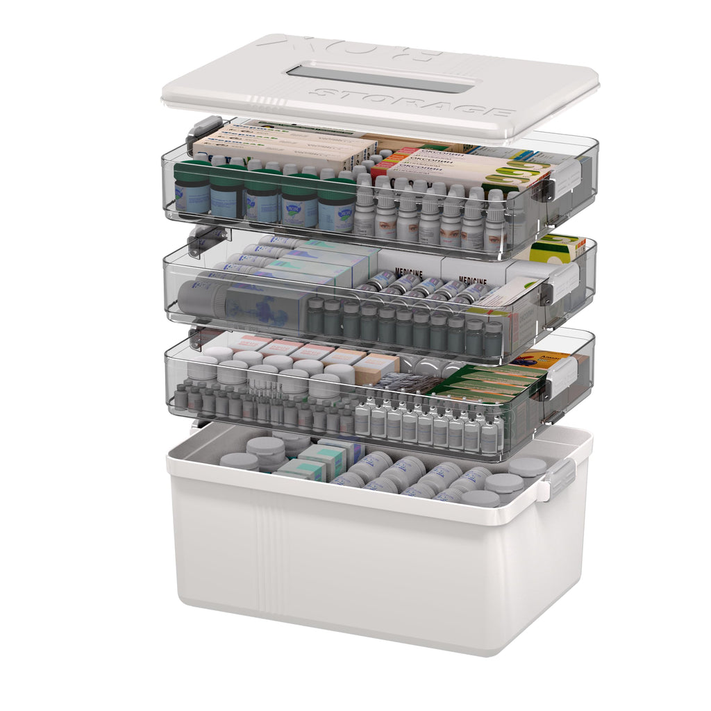 Citylife 4-Layer Medicine Storage Box, Medication Storage Box with Handle, Household Medical Organiser Portable Emergency First Aid Container for - image 1